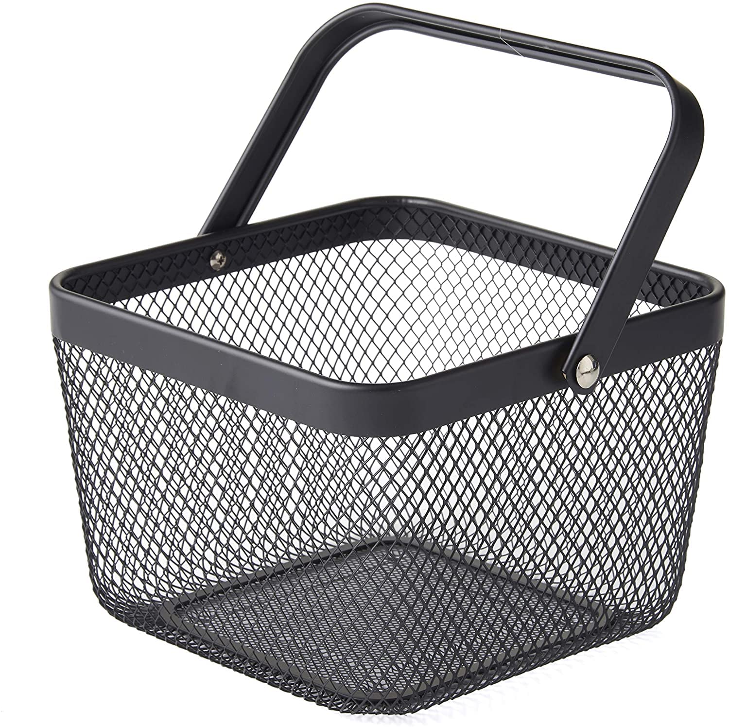 Nifty Solutions Small Mesh Basket with Folding Handles – Modern Metal Black Design, Rectangular Steel Storage Bin for Home Organization | Shelf, Cabinet & Closet Organizer (7740SB-BLK) | Perfect for Bathroom, Kitchen, Office & Bedroom Storage Solutions