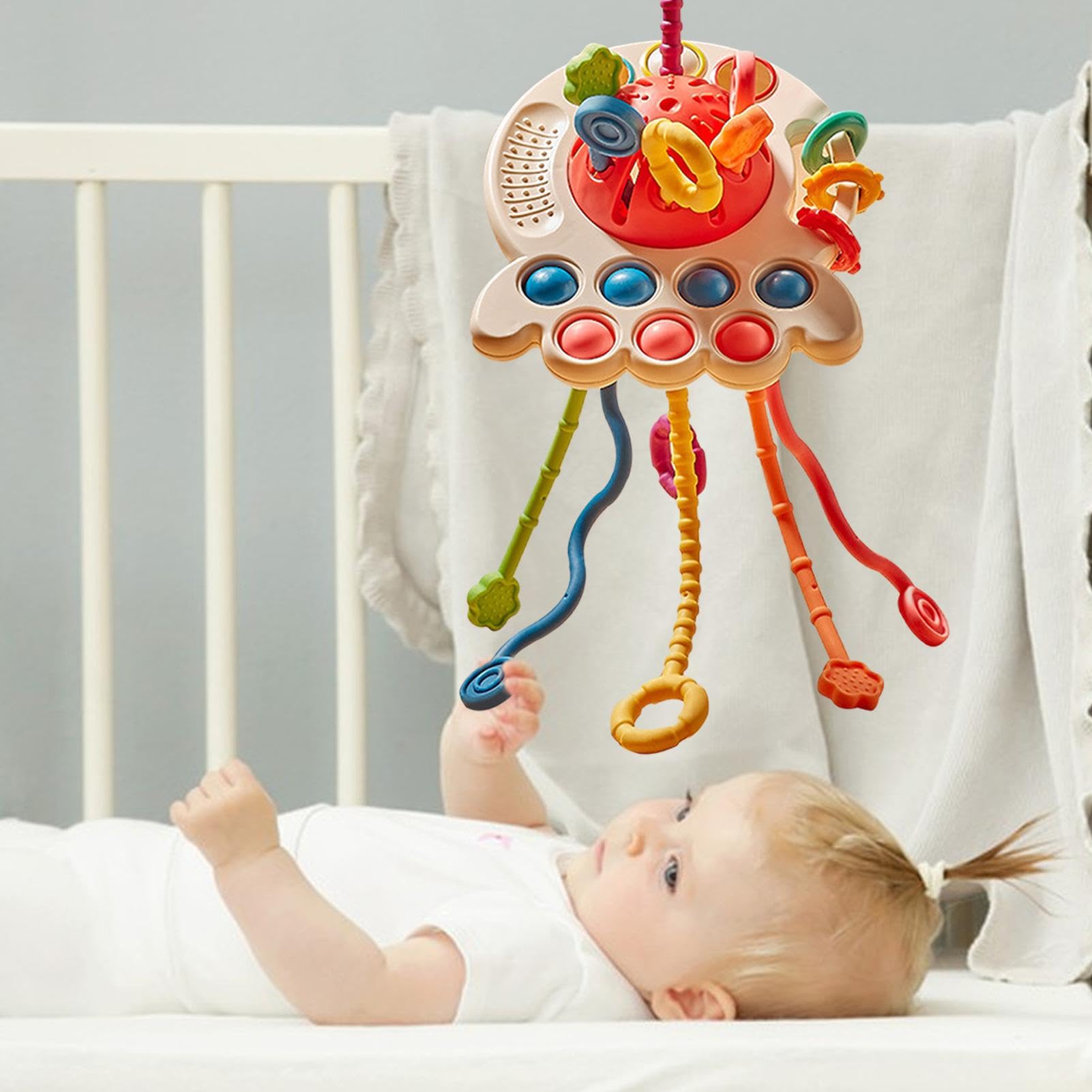 **Sensory Baby Toys - Silicone Octopus Pulling Rope for Fine Motor Skills Development | Early Learning & Travel Activity Toy for Infants & Toddlers | Perfect for Playtime, Teething & Sensory Stimulation**