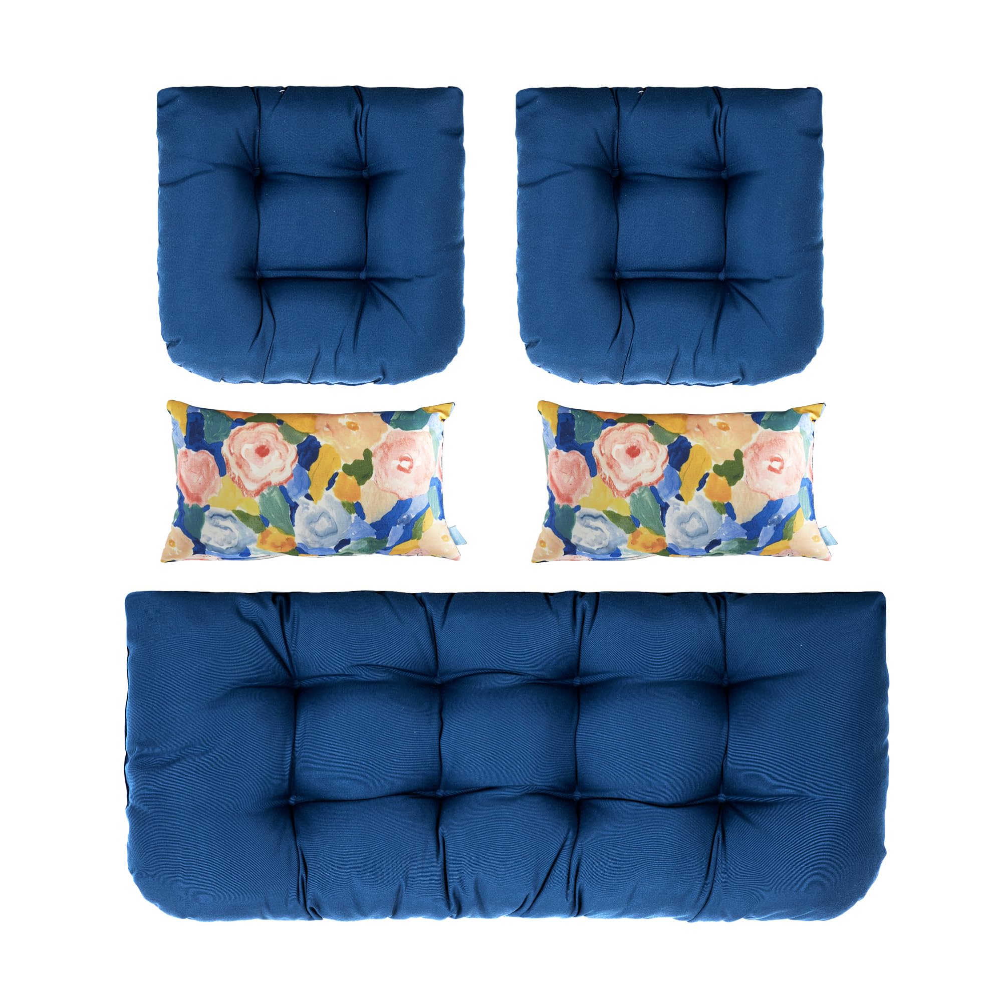 ARTPLAN All-Weather Outdoor Cushions Set of 5 - Waterproof Loveseat & Bench Cushions with Tufted Design for Patio Furniture - Perfect for Garden, Deck, Poolside & Backyard Relaxation