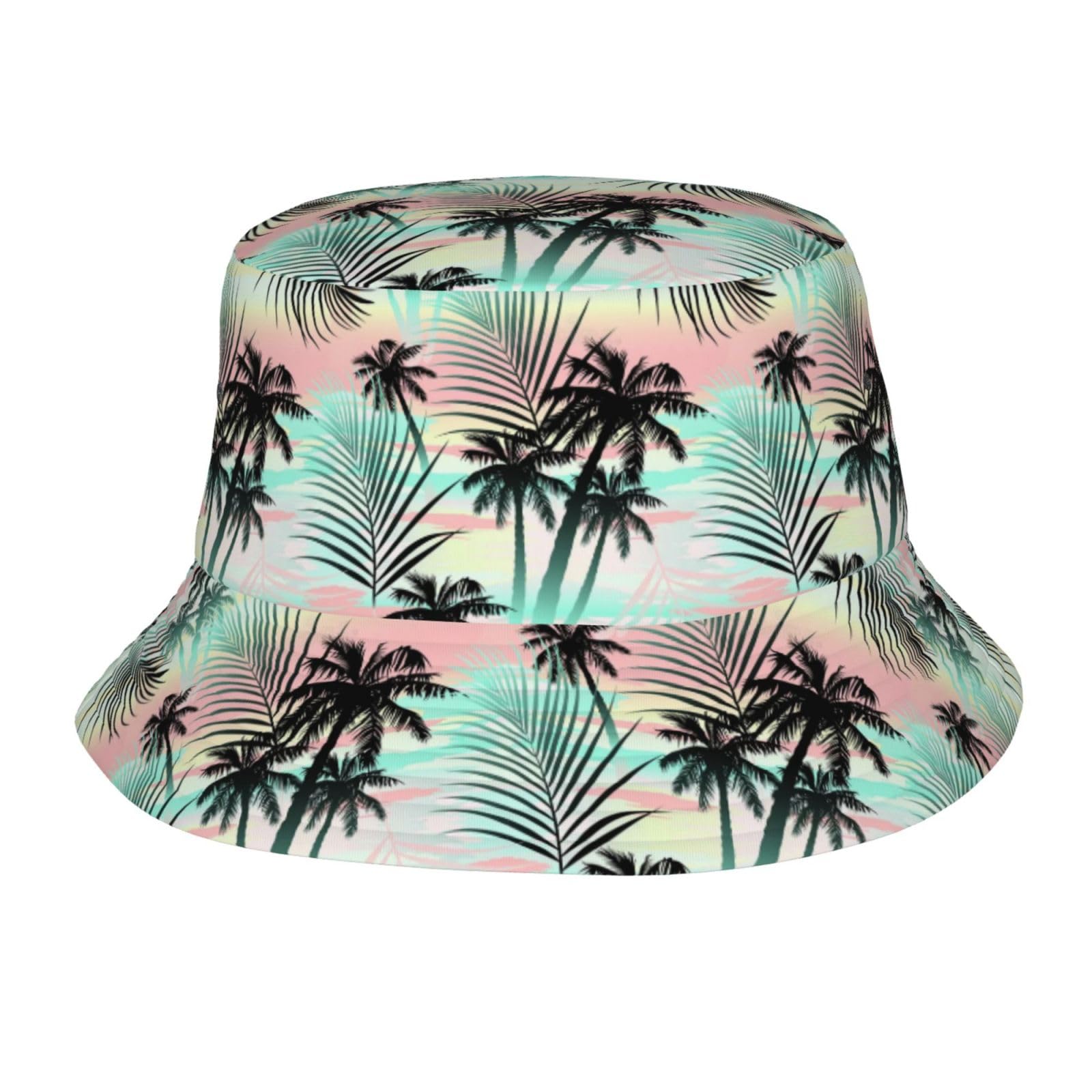 Stylish Unisex Palm Tree Bucket Hat for Women & Men - Breathable Sun Protection Beach Hat for Outdoor Activities, Fishing, and Summer Vacations