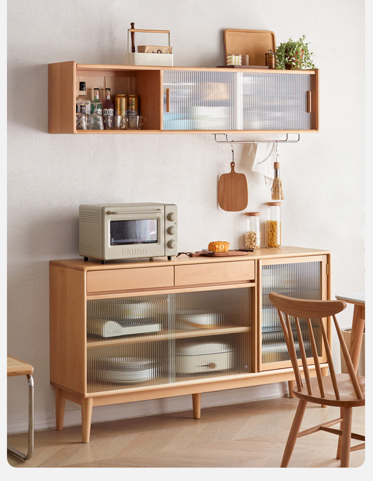 Solid Beech Wood Wall Mounted Sideboard Cabinet - Rustic Storage Locker for Entryway, Living Room & Dining Room Organization