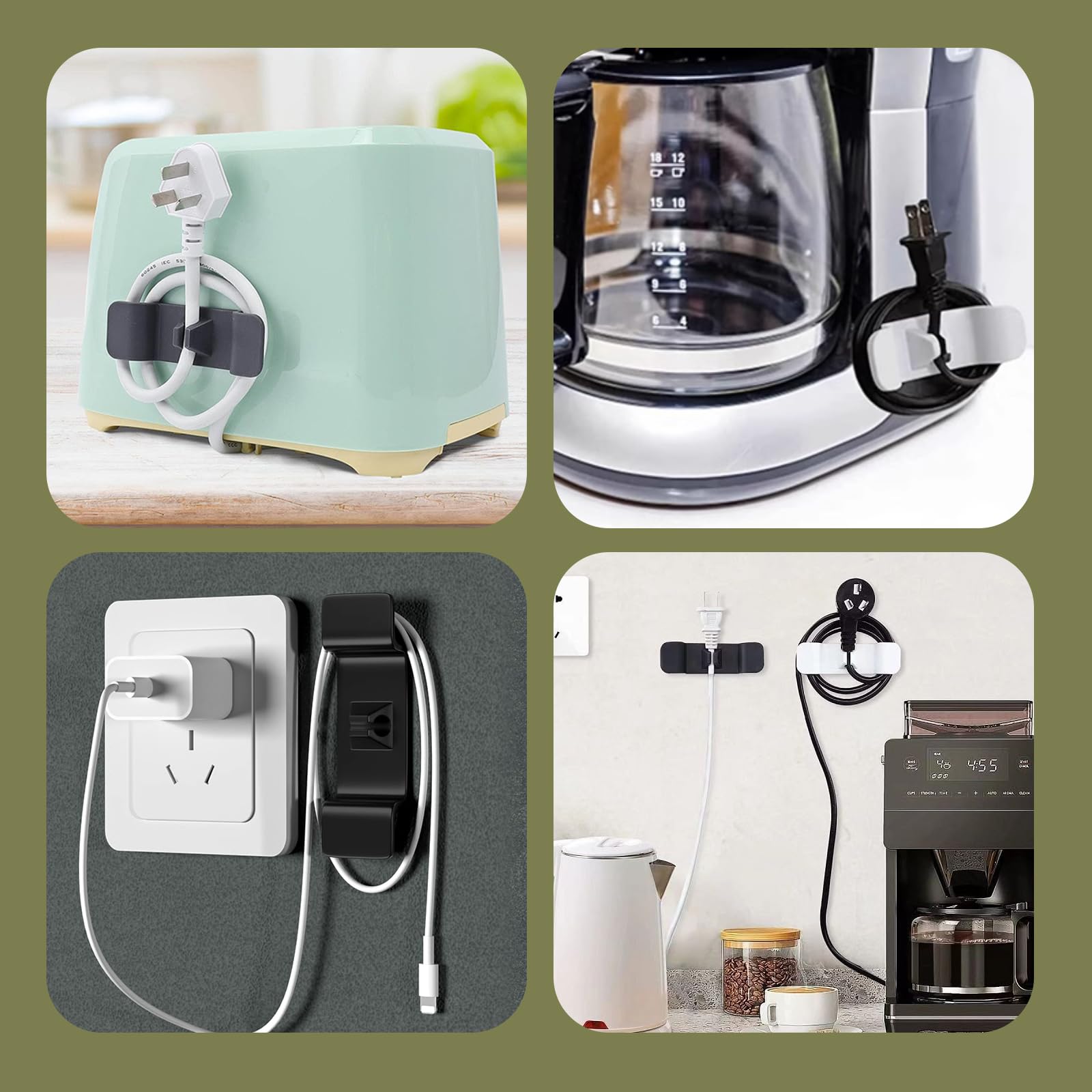10-Pack Cord Organizer for Kitchen Appliances - Cable Clips Holder for Mixer, Blender, Coffee Maker, Pressure Cooker & Toasters - Keep Countertops Tidy & Safe (Stick-On Design)