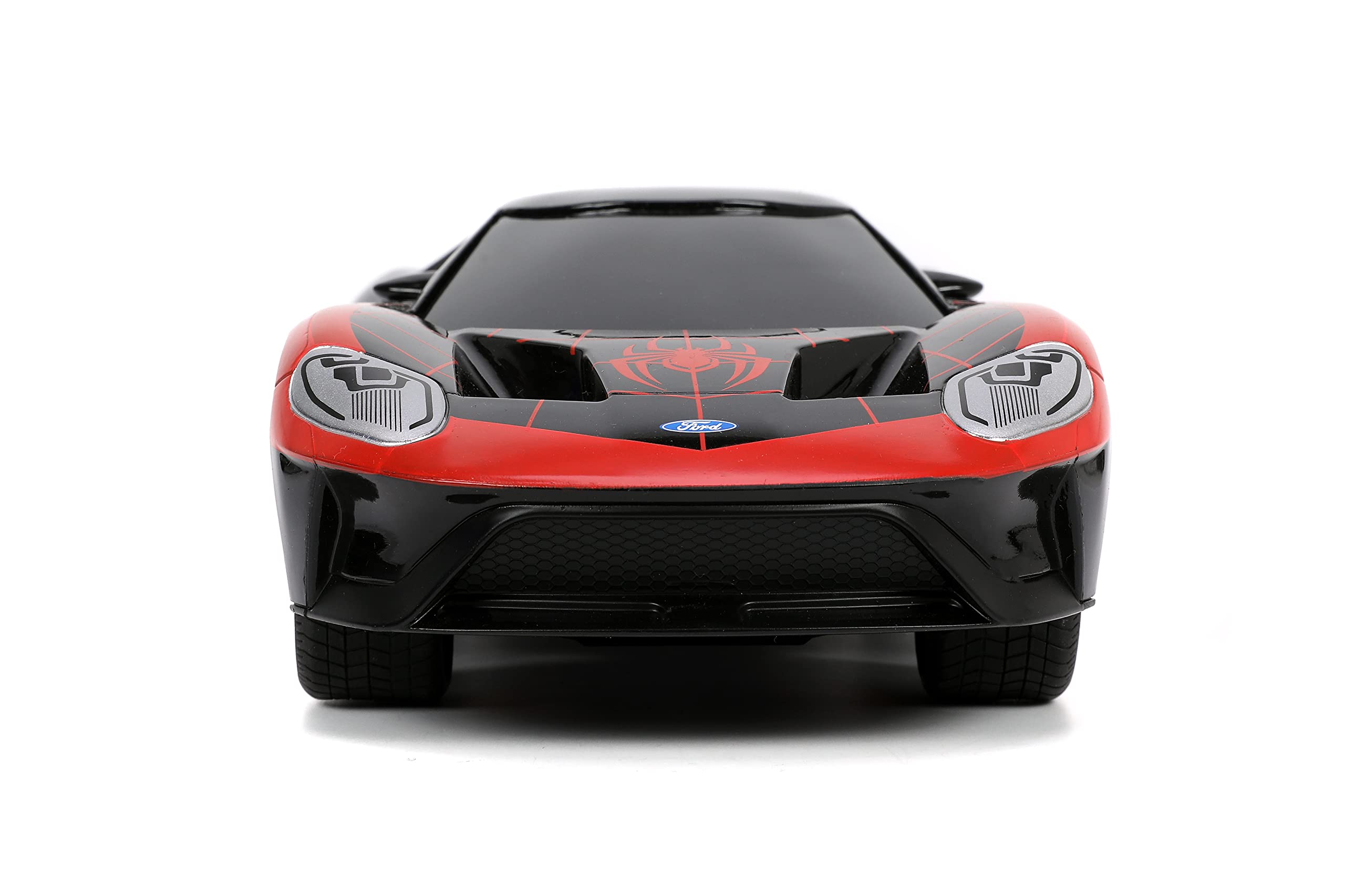 Jada Toys Marvel Spider-Man 1:16 Scale Miles Morales 2017 Ford GT RC Remote Control Car - 2.4GHz Fast Racing Toy for Kids & Adults - Black Superhero Vehicle for Indoor & Outdoor Play