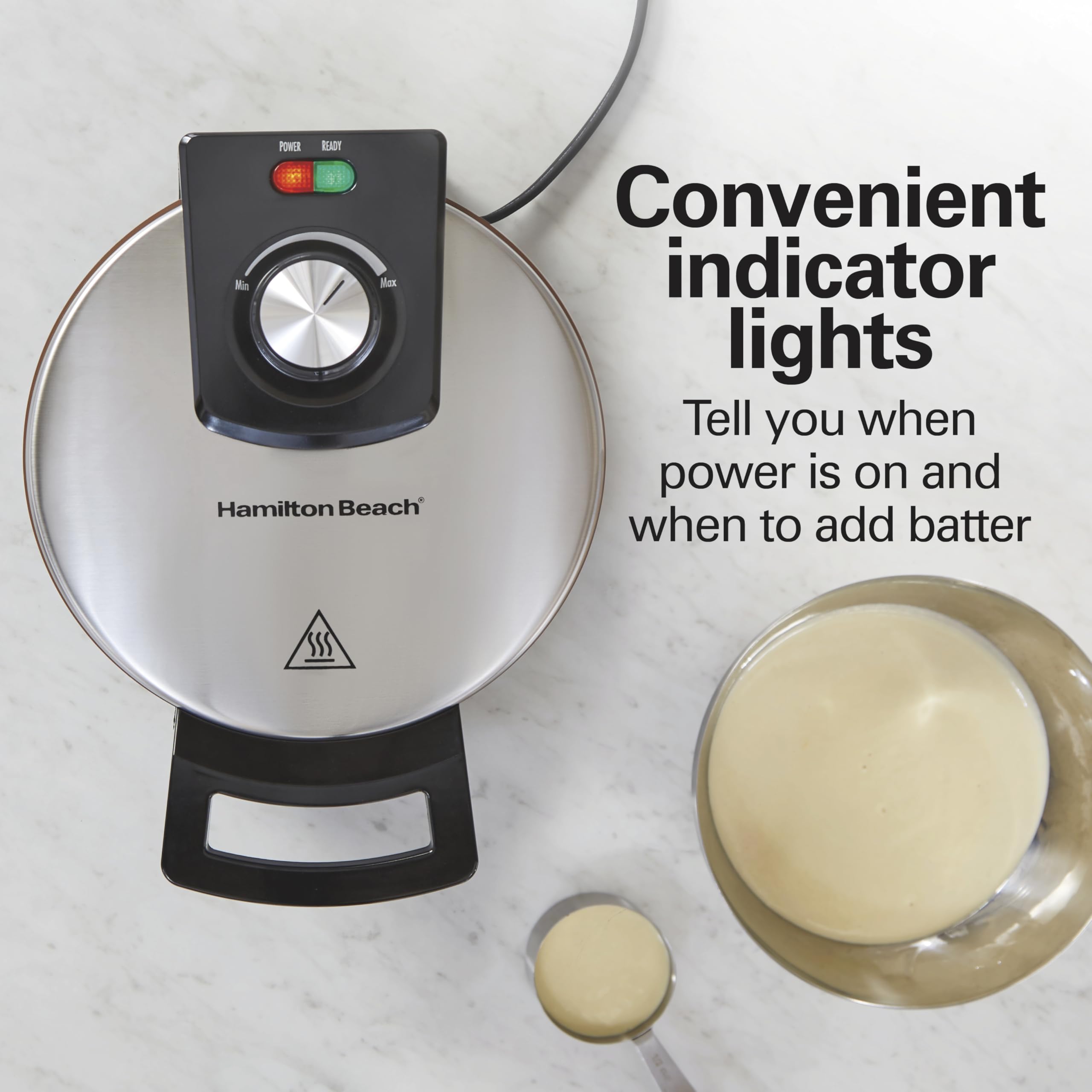Hamilton Beach Belgian Waffle Maker - PFAS-Free Non-Stick Ceramic Coating, Adjustable Browning Control, LED Indicator Lights, Stainless Steel Design (Model 26081) - Perfect for Breakfast, Brunch, and Family Gatherings