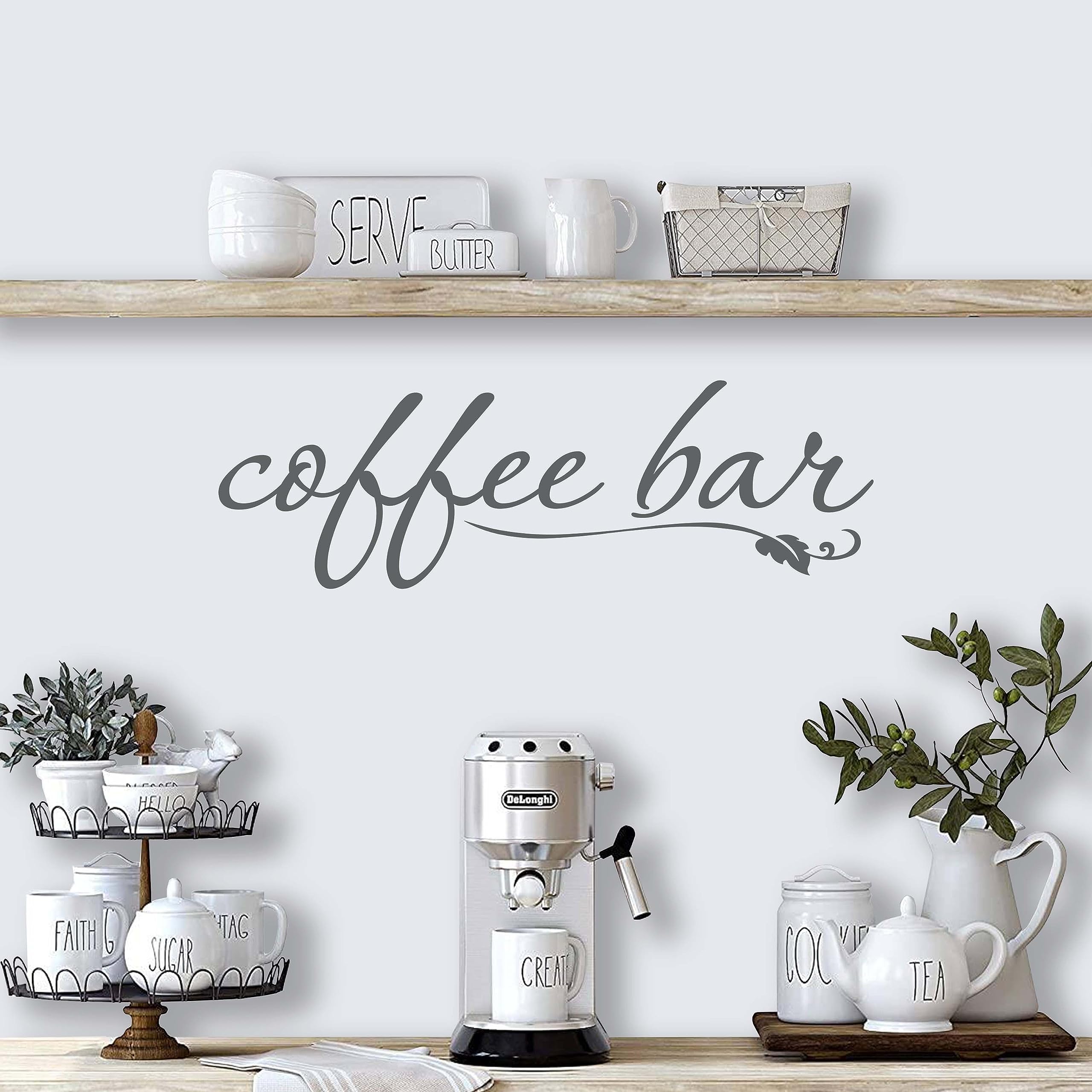 Coffee Bar Wall Decal - Kitchen Decor for Coffee Lovers | Dark Grey | Made in USA | Perfect for Home Cafes