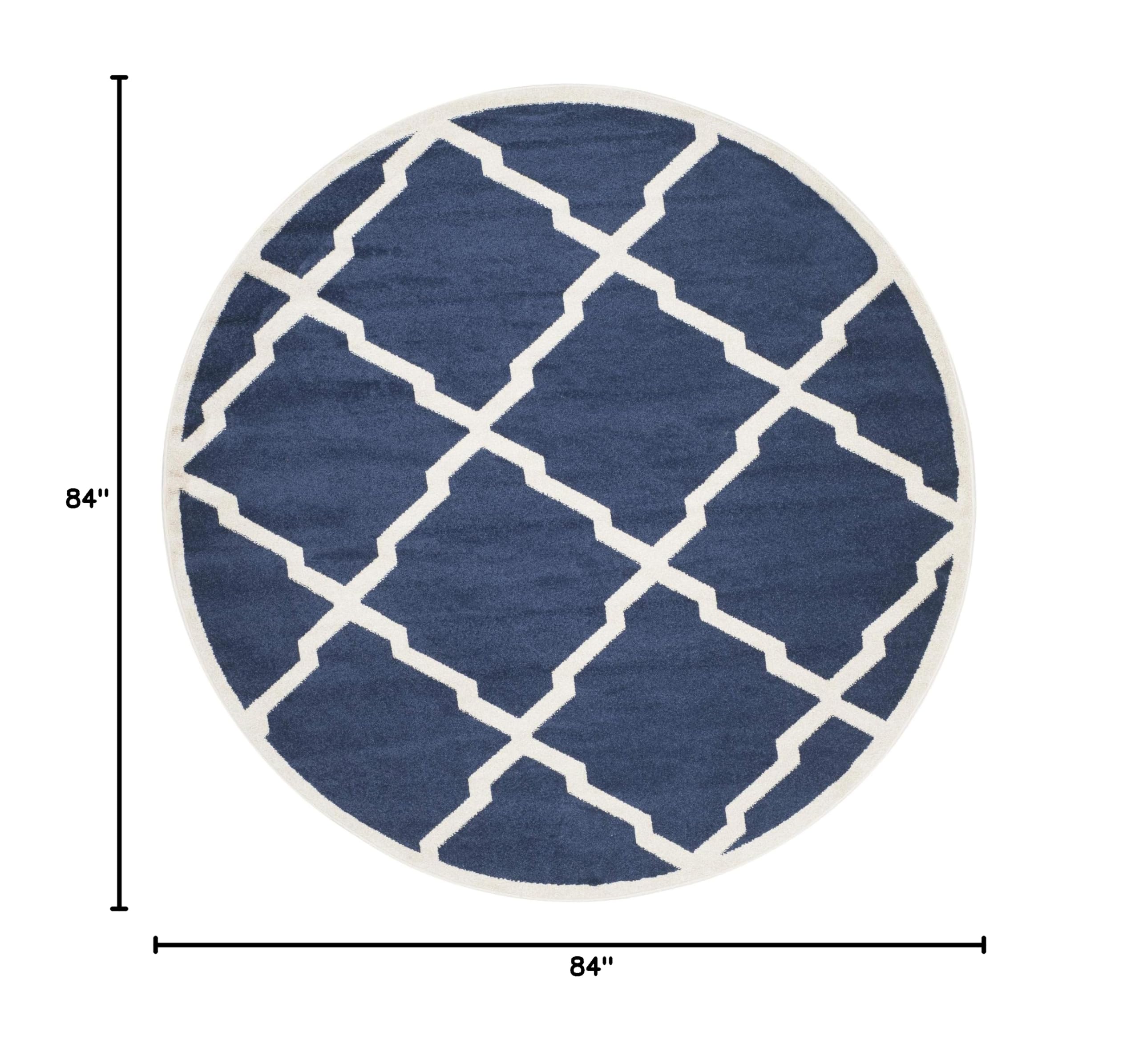 SAFAVIEH Amherst Collection 7' Round Navy/Beige Area Rug - Moroccan Trellis Design, Non-Shedding & Durable - Perfect for Dining Room, Living Room, Bedroom or Entryway - Adds Elegance to Any Home Decor
