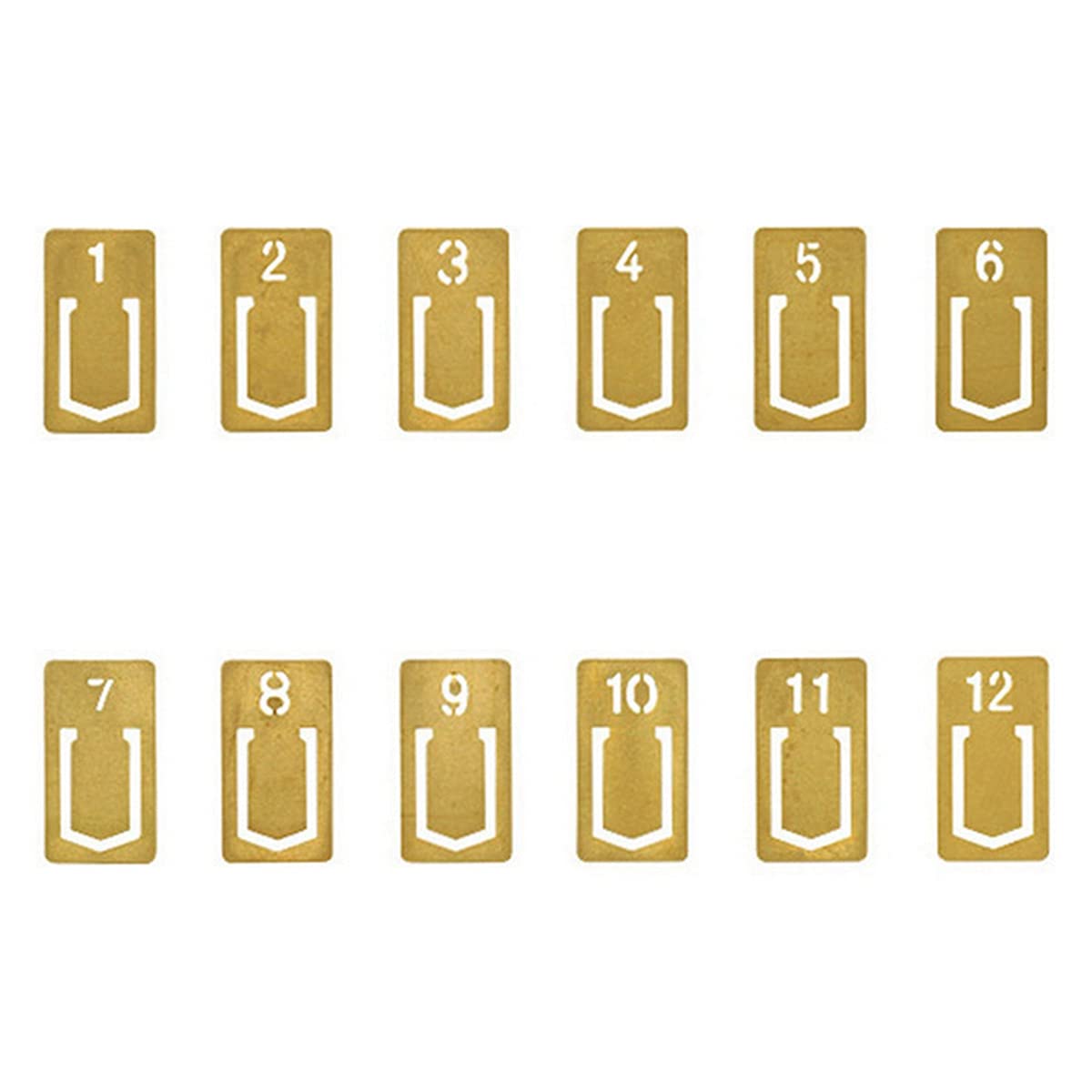 12pcs Hollow Metal Paperclip Bookmarks - Vintage Brass Bookmark Set for School, Office, Teachers & Students - Creative Number Design Reading Accessories - Perfect for Books, Notebooks & Gifts