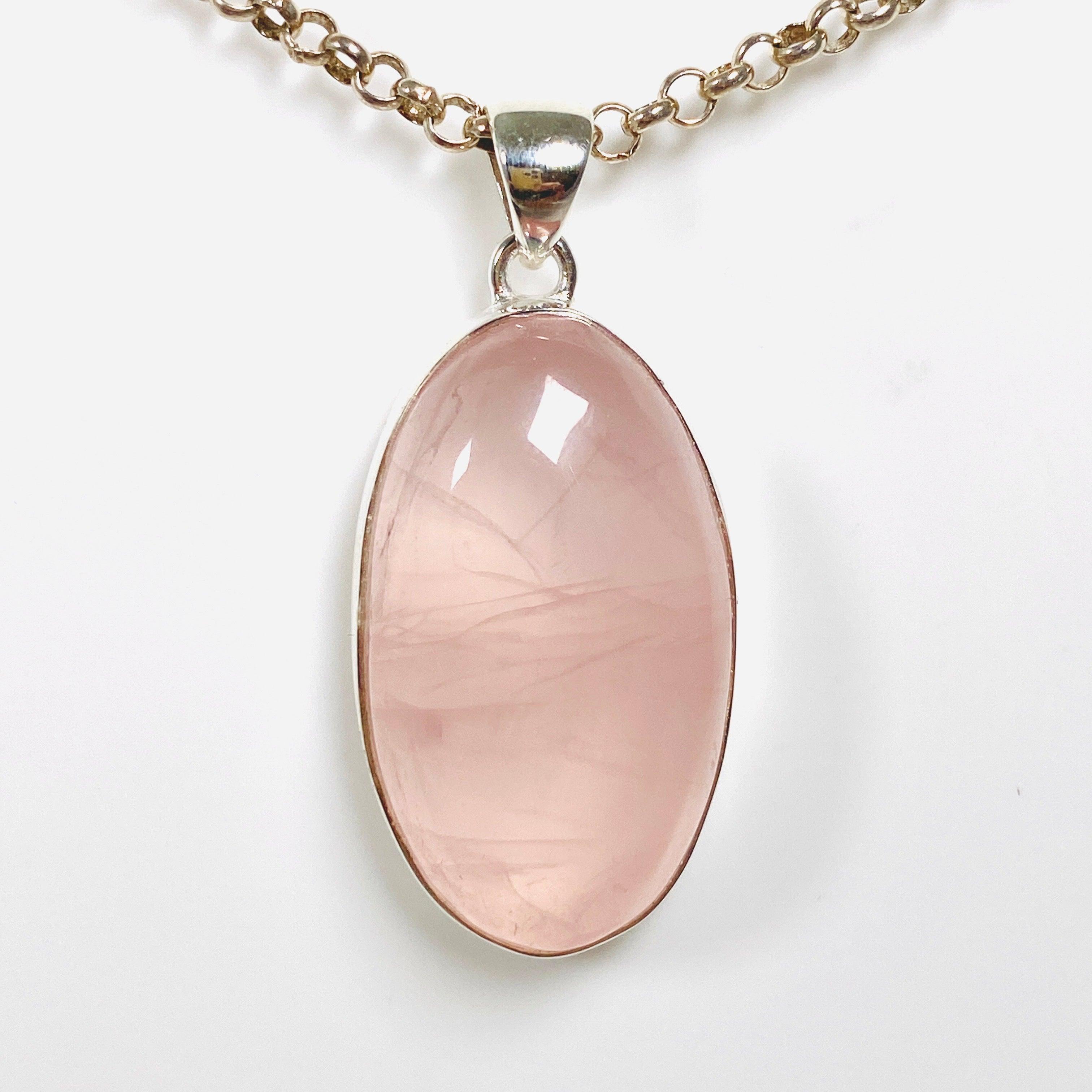 Natural Rose Quartz Oval Pendant Necklace - Healing Crystal Jewelry for Women - Elegant 925 Sterling Silver Chain - Perfect for Meditation, Yoga & Spiritual Gifts