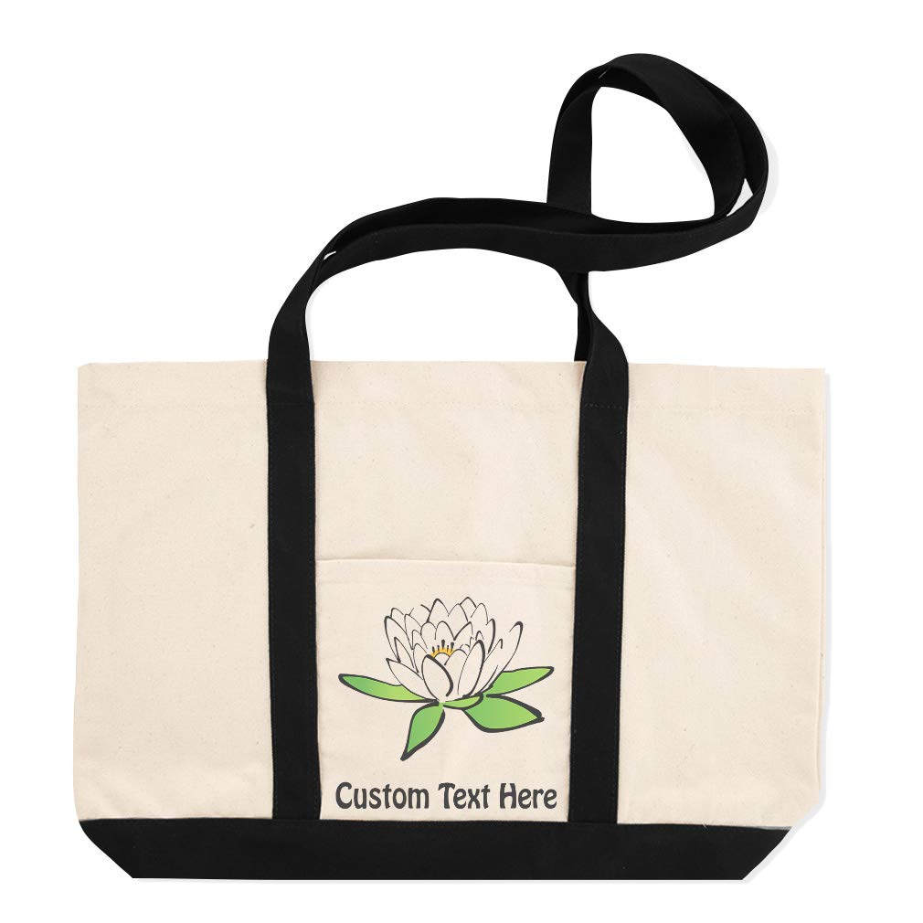 Eco-Friendly Canvas Tote Bag with Lotus Flower Design - Stylish Botanical Beach Bag for Women, Perfect for Groceries, Shopping & Travel Gifts