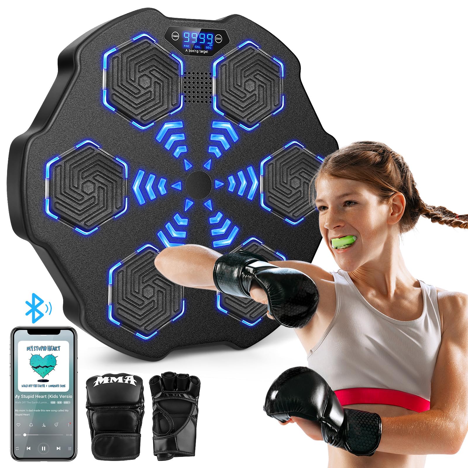 2nd Gen Smart Music Boxing Target - Bluetooth Wall Mounted Boxing Machine for Home Workout | Punching Training Equipment with Gloves | Perfect for Fitness, Stress Relief & Interactive Training