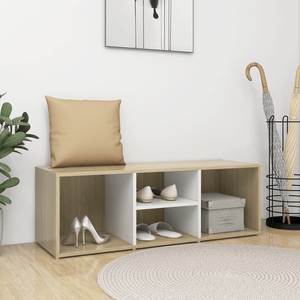 iFCOW Shoe Storage Bench with Seat - White & Sonoma Oak Finish, 41.3