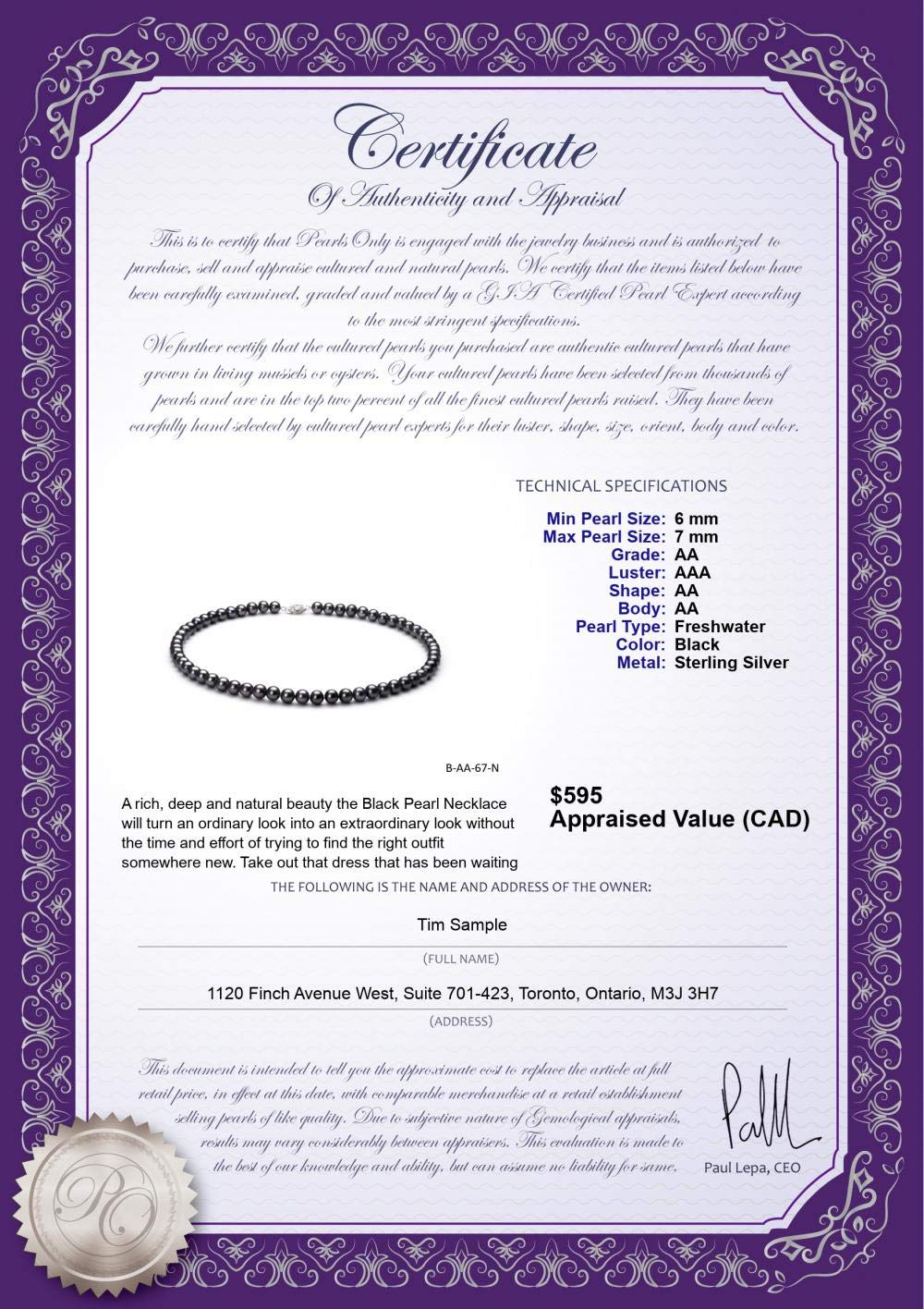 AA Quality 6-7mm Black Freshwater Cultured Pearl Necklace for Women - 925 Sterling Silver Jewelry | Perfect for Weddings, Parties & Elegant Occasions