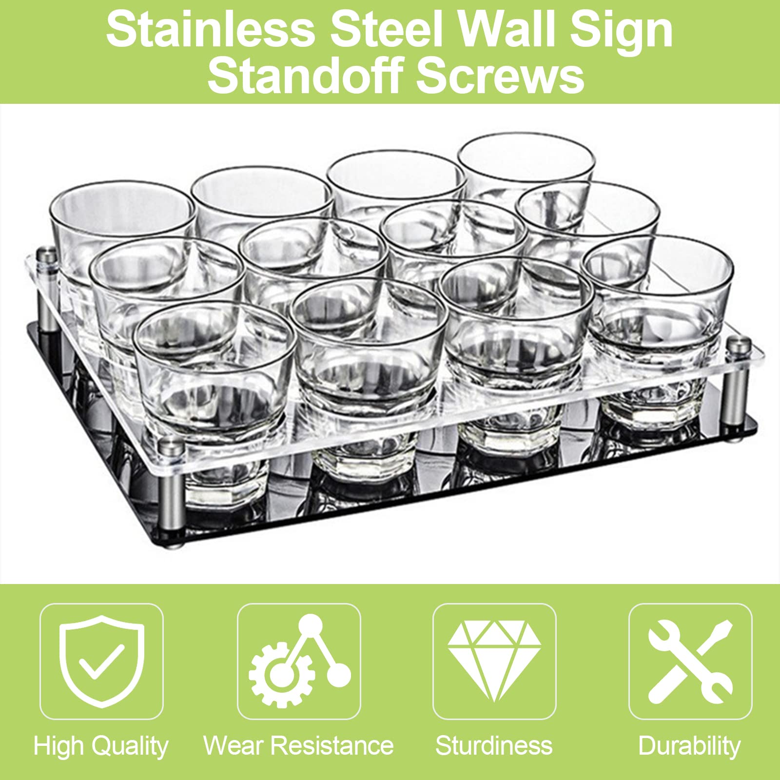 Stainless Steel Standoff Screws 8Pcs for Acrylic Glass & Wooden Boards - 12x40mm, DIY & Furniture Mounting