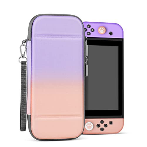 Pink Purple Kawaii Cute Nintendo Switch Carrying Case - Portable Travel Protective Storage Bag with 10 Game Cartridge Holder for Girls | Perfect for Travel, Commuting & Gaming On-The-Go