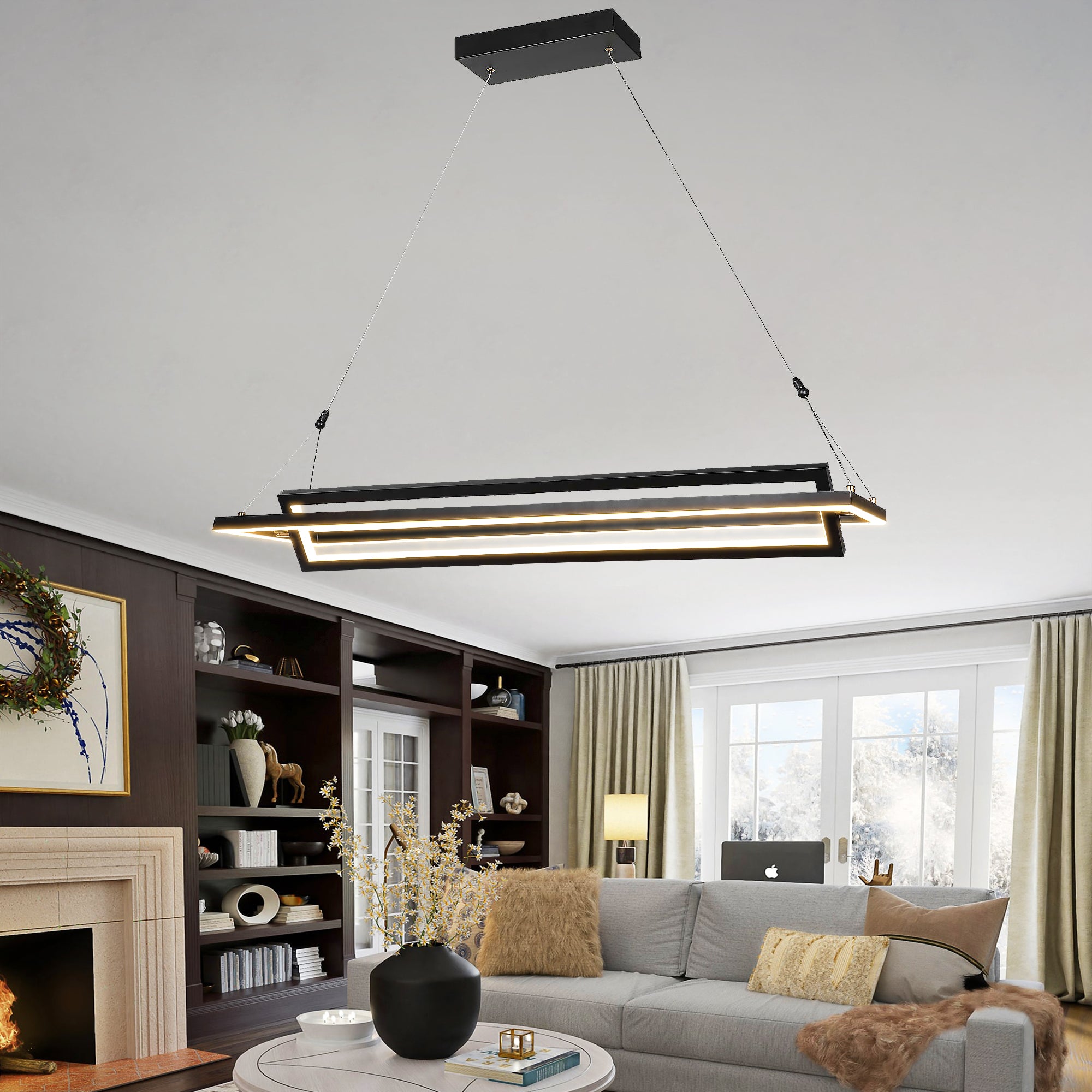 Vintage Industrial LED Rectangle Pendant Light - Bristol Style Metal Ceiling Fixture for Kitchen Island, Dining Room & Bar Lighting