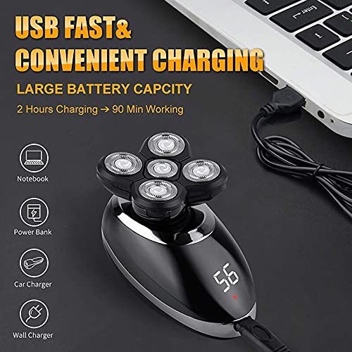 5-in-1 Electric Razor for Men - Wet & Dry Rechargeable Shaver with LED Display | Rotary Beard Trimmer & Body Groomer | Perfect for Travel, Gym & Daily Shaving (Washable Grooming Kit)