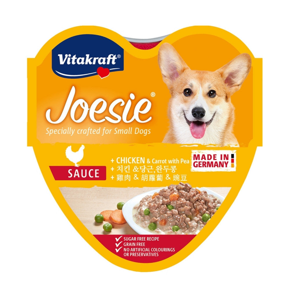 Vitakraft Joesie Hearts Dog Food Trays - 85g Chicken, Turkey & Duck in Sauce & Jelly - Complete Balanced Meal for Small Dogs - Perfect for Travel, Training & Treats
