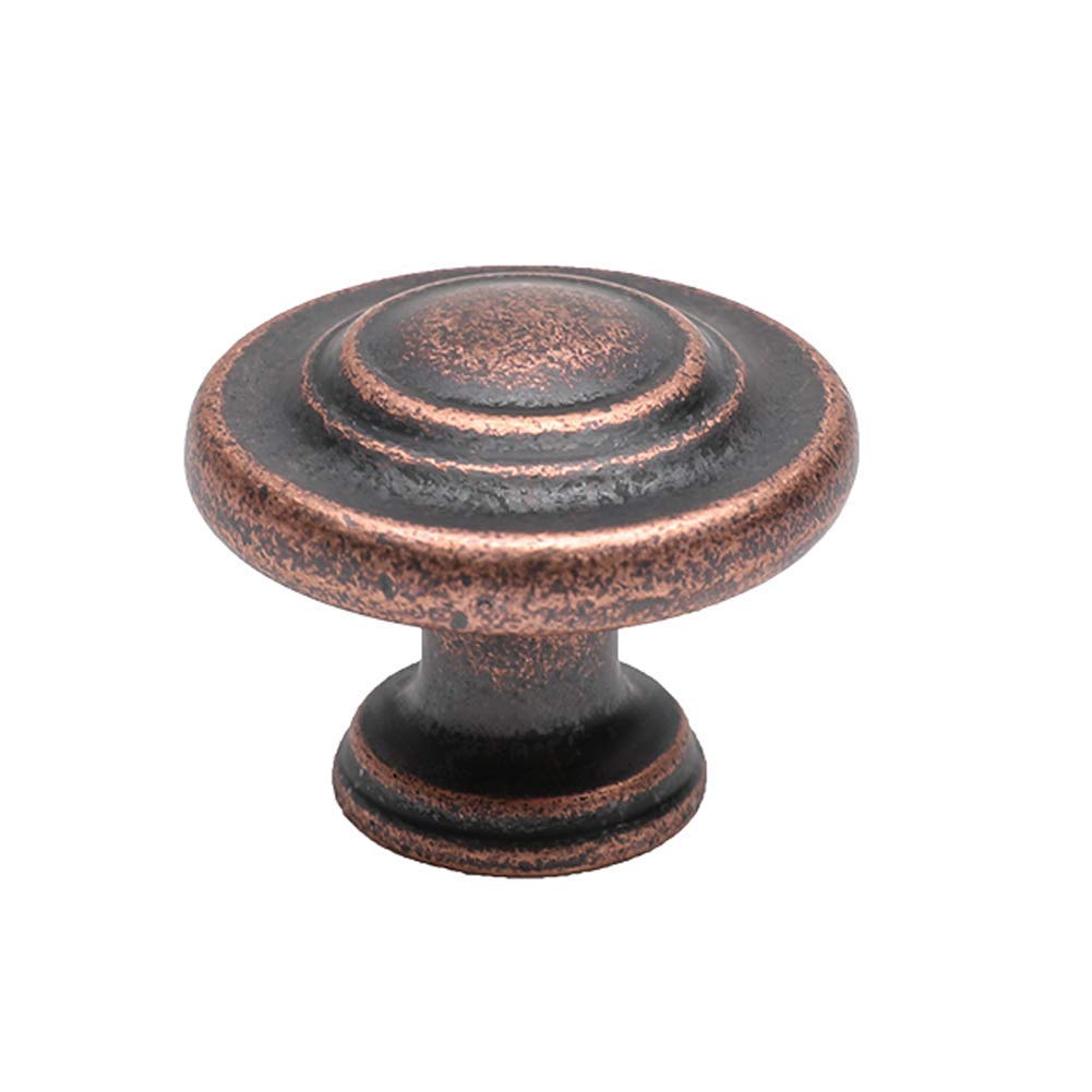 Antique Copper Cabinet Drawer Knobs 1-1/4 Inch - 10 Pack Straight Top Ring Pulls for Kitchen, Bathroom & Furniture Hardware (Vintage Style)