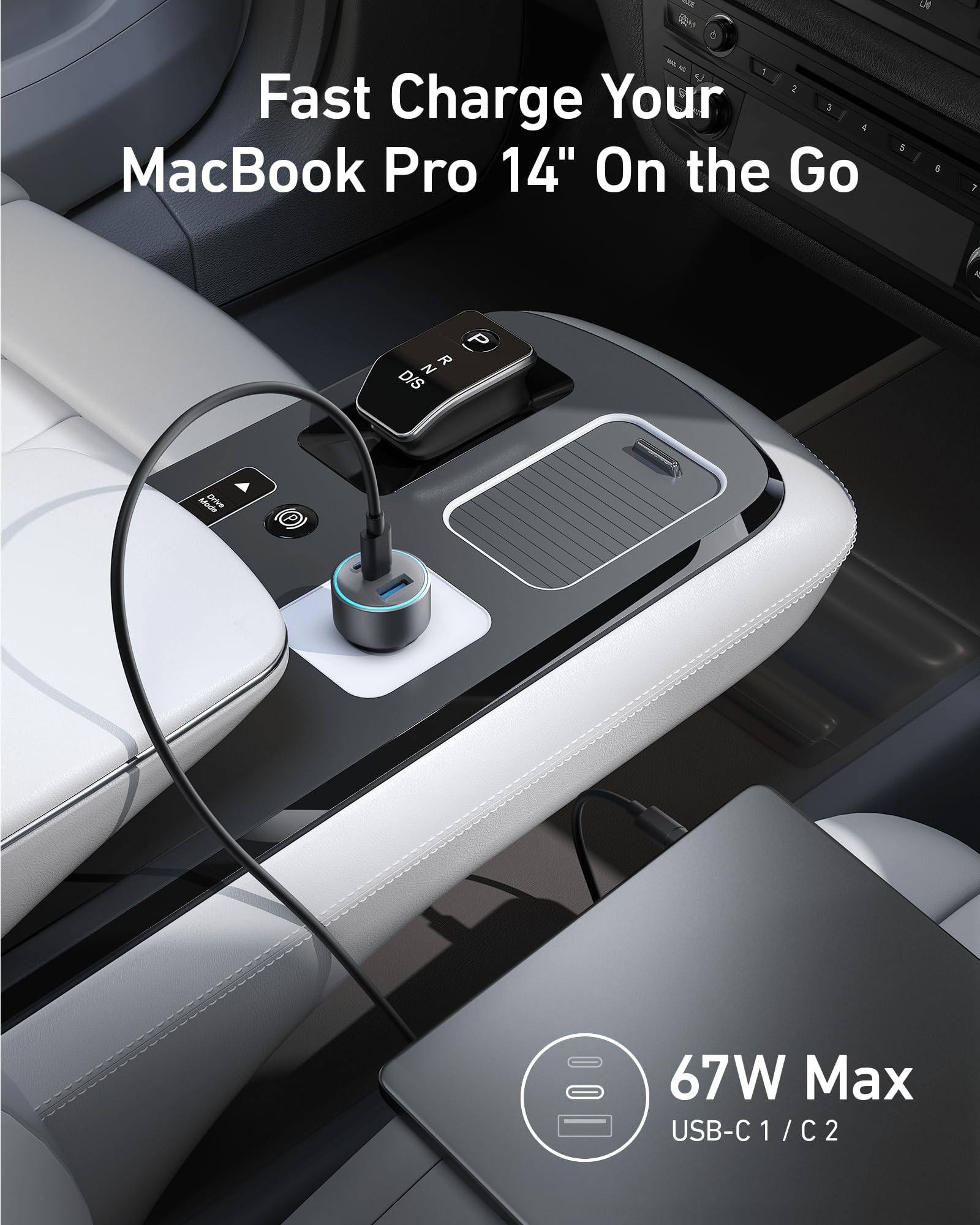 Anker 67W 3-Port USB-C Car Charger with PIQ 3.0 Fast Charging - Compact 535 Car Adapter for iPhone 15 Series, Galaxy S23, MacBook Pro, iPad Air & More (Includes USB-C Cable) | Perfect for Road Trips, Commuting & Multi-Device Charging On-The-Go