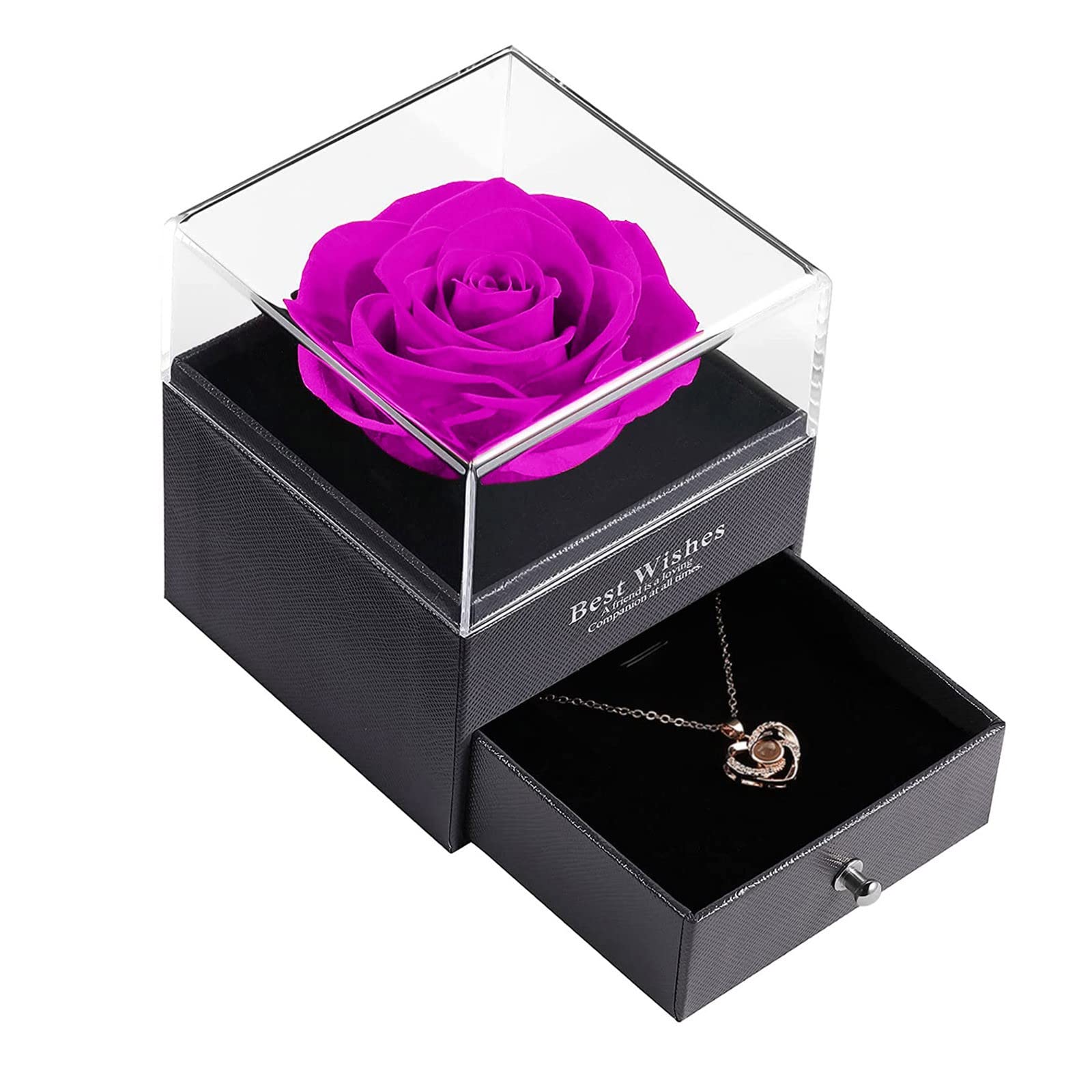 YXWLLN Everlasting Rose Gift Box - Handmade Jewelry Storage for Valentine's Day, Mother's Day & Special Occasions | Floral Preservation Keepsake Box with Storage Bags (Gold)