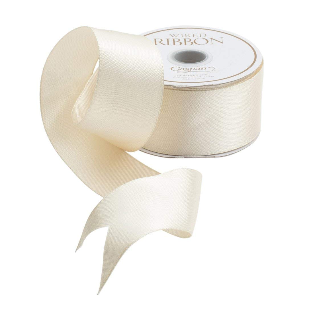Caspari Solid Ivory Satin Wired Ribbon - 3 Pack of 27 Ft Spools | Perfect for Gift Wrapping, Wedding Decorations & DIY Crafts