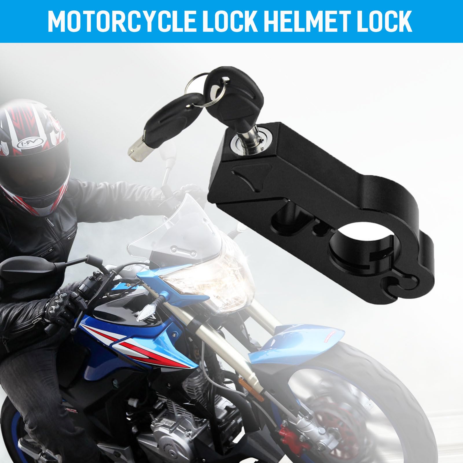 Heavy Duty Motorcycle Helmet Lock with 2 Keys - Anti-Theft Handlebar Grip for Bikes & ATVs - Secure Riding Gear