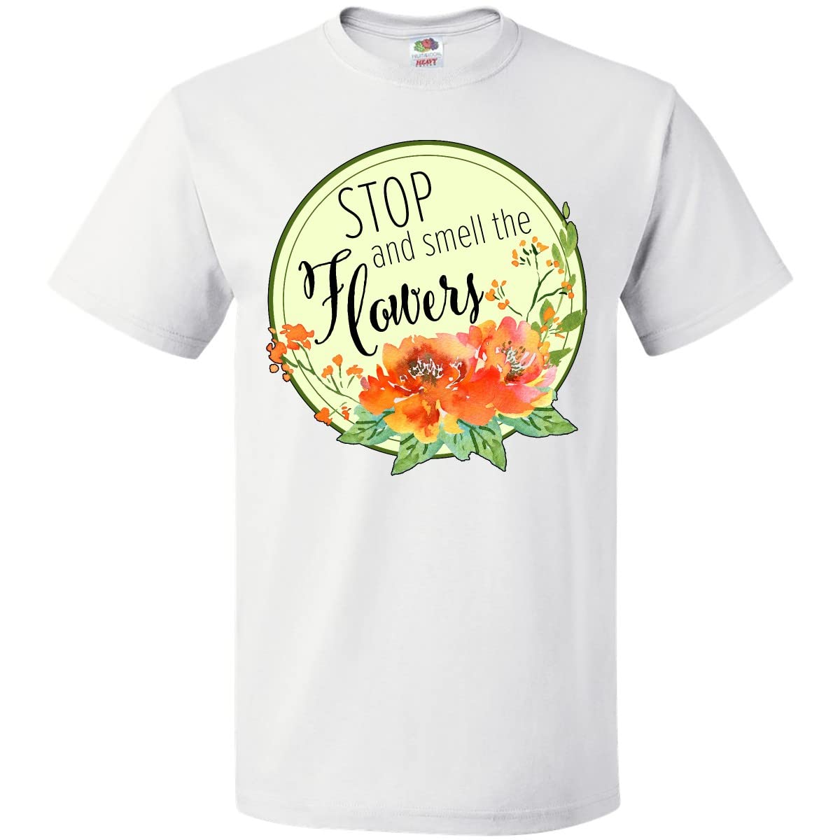 Inktastic Stop and Smell The Flowers Watercolor Print T-Shirt for Women - Soft Cotton Tee for Casual Wear, Gardening, and Outdoor Activities