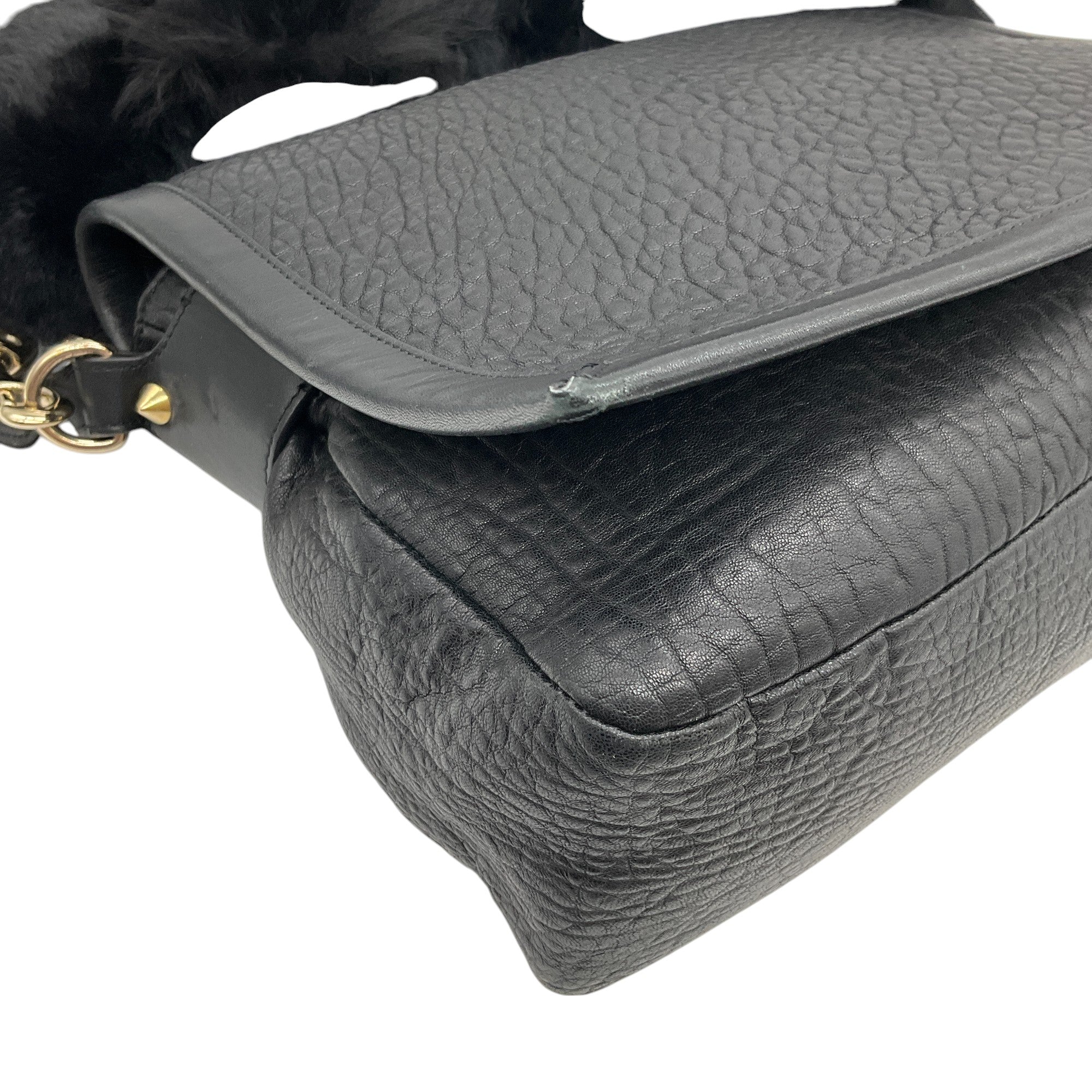 Elena Ghisellini Luxury Black Leather & Fur 3-Way Handbag - Shoulder Bag, Crossbody & Clutch for Women | Perfect for Parties, Weddings & Evening Events