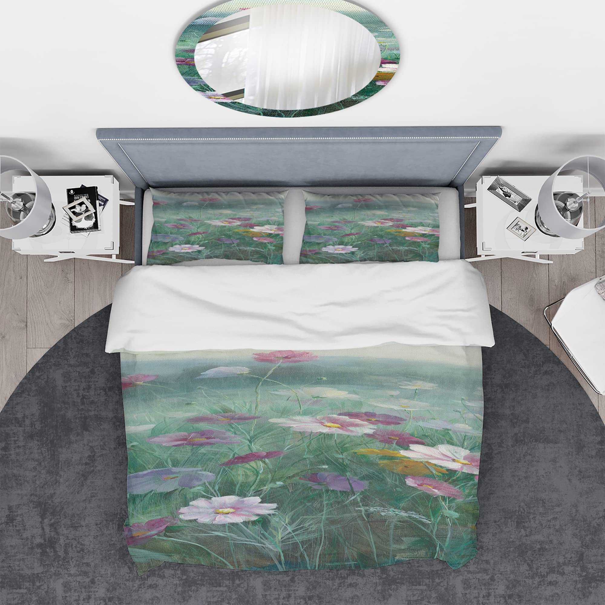 DesignQ Cosmos at Dawn II Traditional Blue Floral Duvet Cover Set - Twin Size, 3-Piece All Season Bedding Set for Cozy Home Decor, Perfect for Guest Rooms & Master Bedrooms