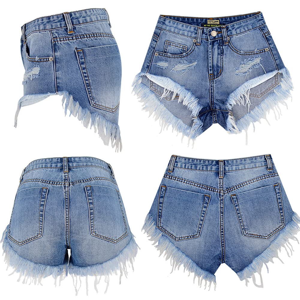 Yollmart Women's High Waisted Raw Hem Denim Shorts - Sexy Distressed Mini Jeans Hot Pants for Summer, Party & Club Wear | Trendy Casual Outfit for Beach, Music Festivals & Night Out