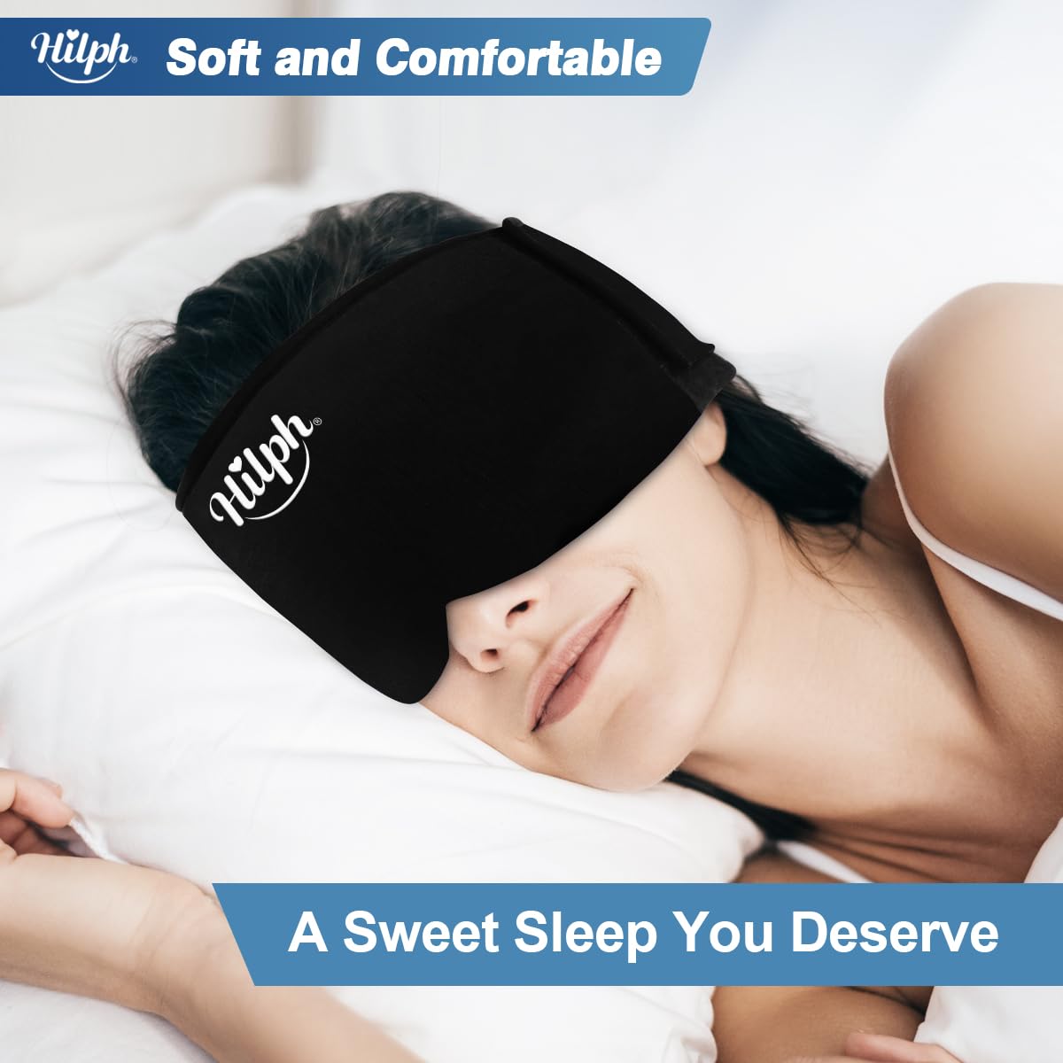 Hilph Adjustable Migraine Gel Ice Pack Head Wrap - Hot & Cold Therapy for Headache, Tension, Stress, Sinus & Hangover Relief - Reusable Black Ice Mask for Sleeping, Working & Relaxing