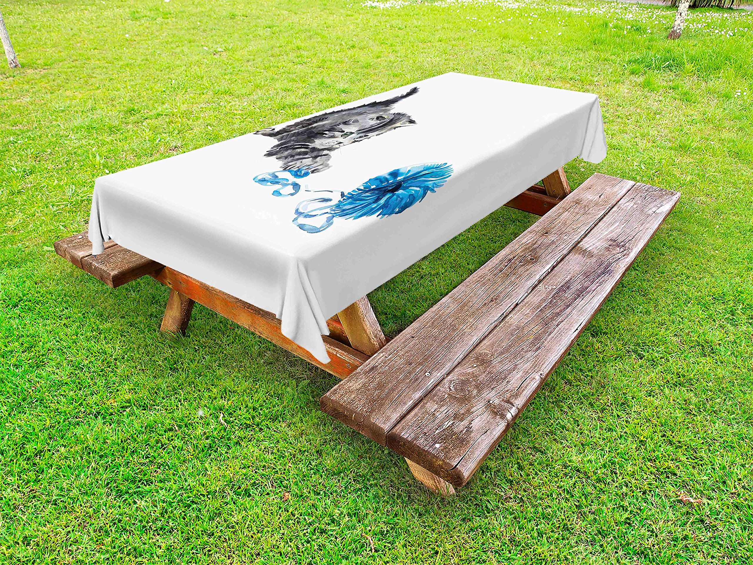 Ambesonne Cat Themed Outdoor Tablecloth - Playful Kitten with Yarn Ball Design, Washable Picnic Table Cover for Patio, BBQ, Garden Parties (58