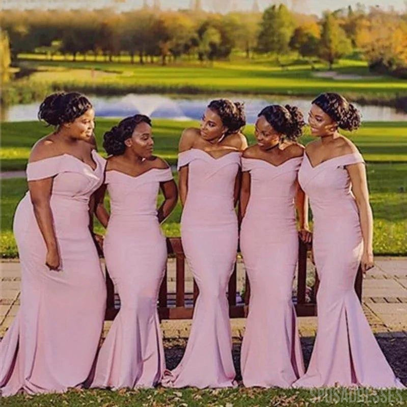 Elegant Pink Mermaid Off-The-Shoulder Bridesmaid Dress - WG850 | Formal Evening Gowns for Weddings, Prom & Special Occasions