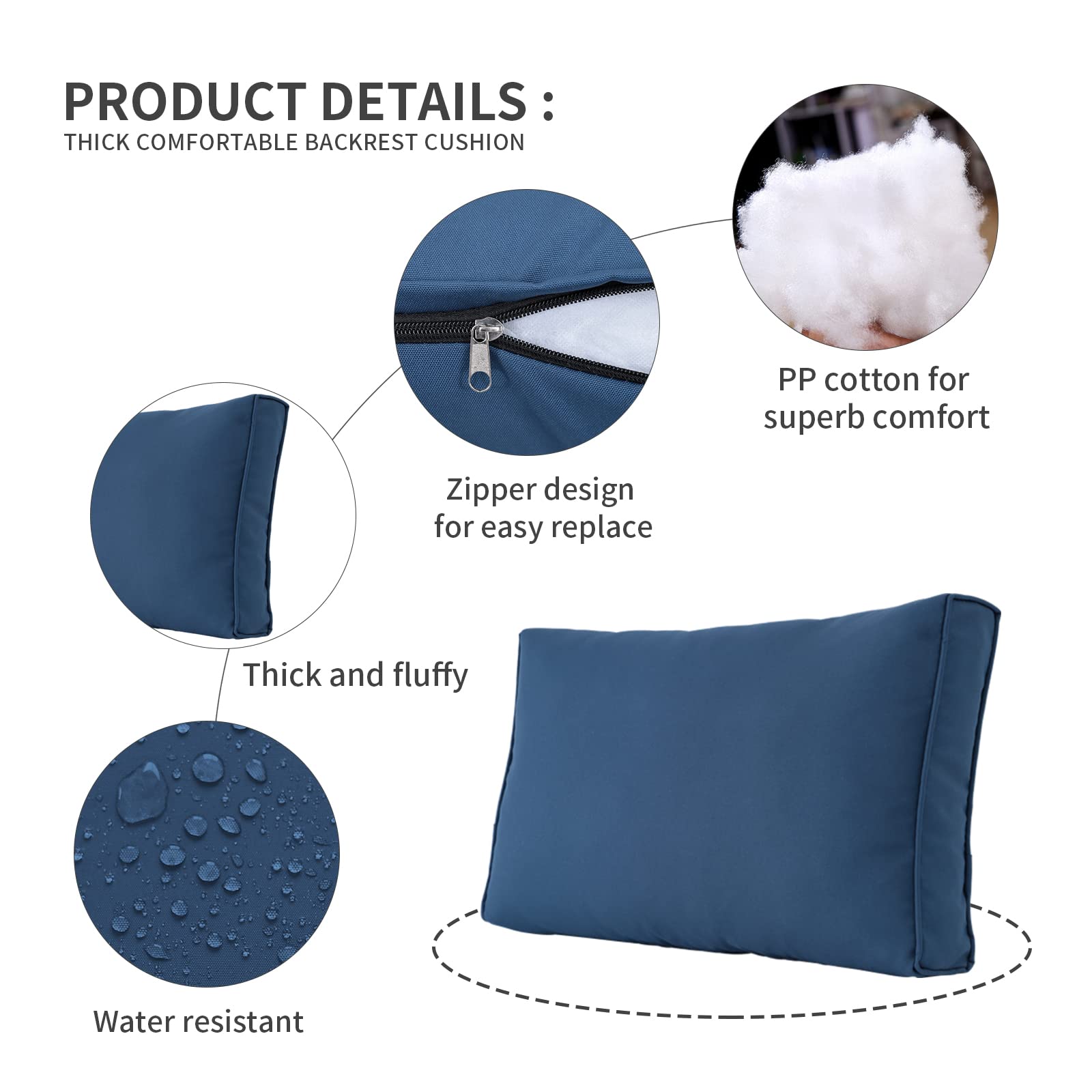 Valita 14-Piece Outdoor Replacement Cushions Set for 6-Seat Sectional Rattan Furniture - Water-Resistant Patio Sofa Cushions with Liner & Cover (Navy Blue) - Perfect for Backyard, Poolside, and Garden Conversation Areas