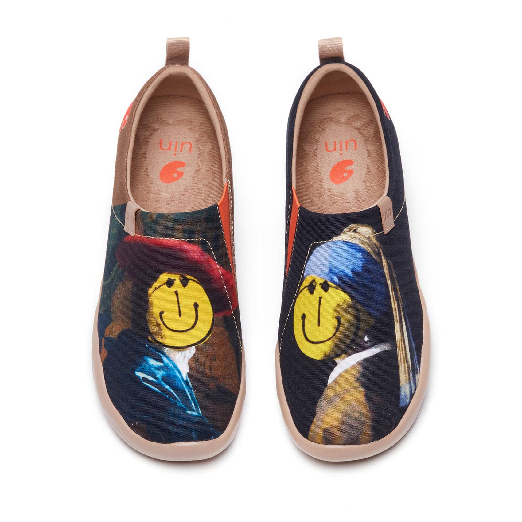 UIN Women's Slip On Sneakers - Lightweight Walking Shoes, Casual Loafers with Artistic Paint Design, Comfortable Travel & Holiday Shoes with Smiley Pattern - Perfect for Daily Wear, Vacation Trips and Casual Outings