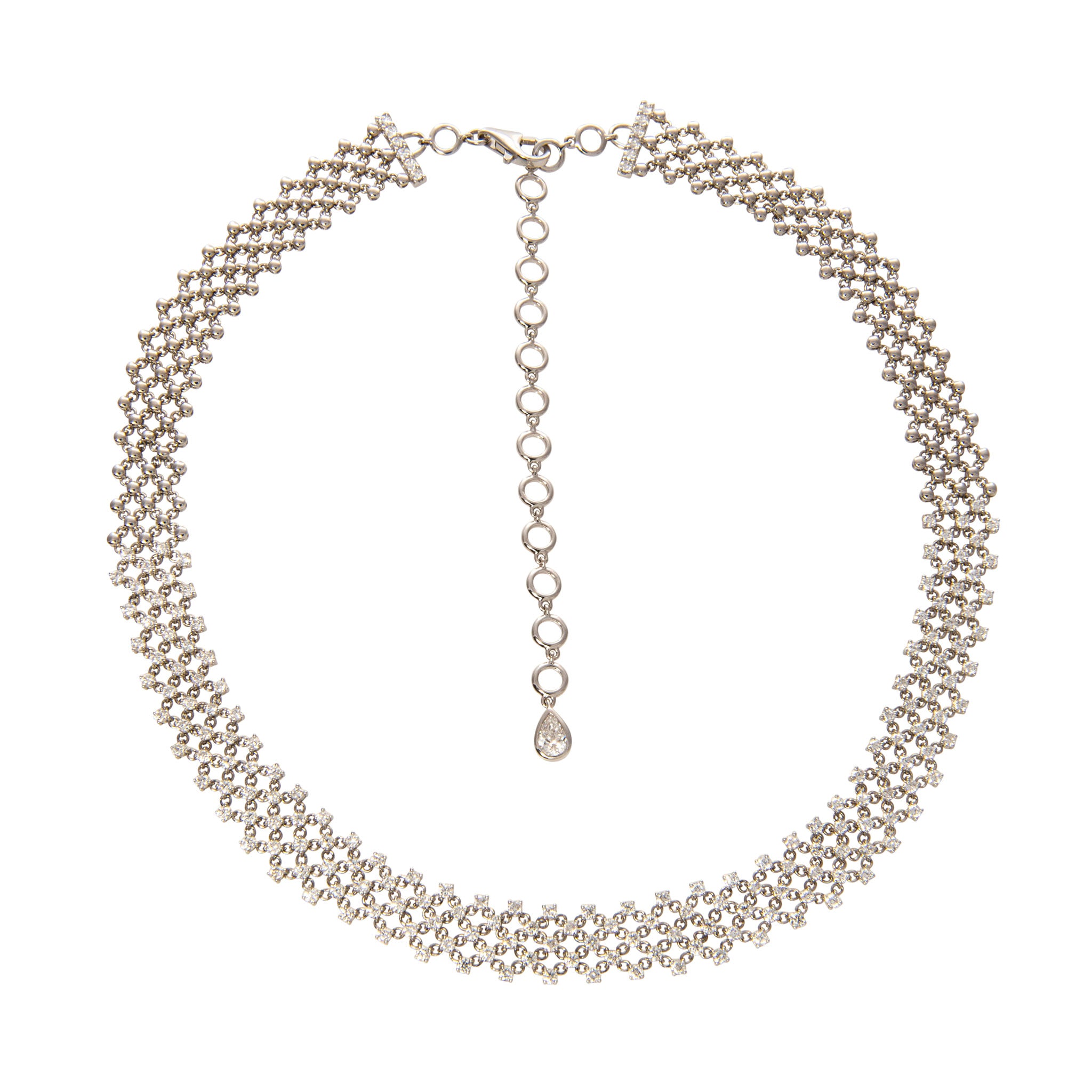 5ctw Diamond 18K White Gold Mesh Choker Necklace for Women - Elegant Layered Necklace for Wedding, Party & Evening Wear