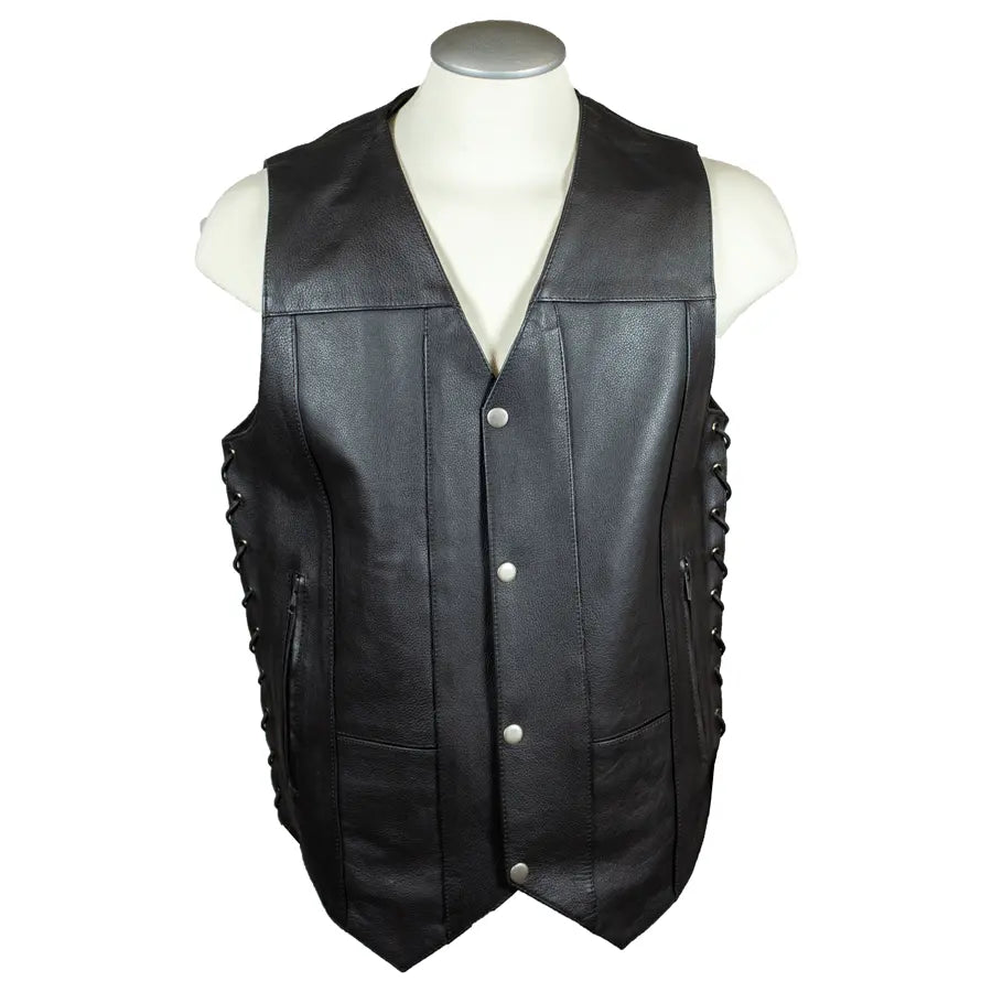 Open Road Men's 10 Pocket Leather Vest - Stylish Biker Jacket for Motorcycle Riding & Outdoor Adventures