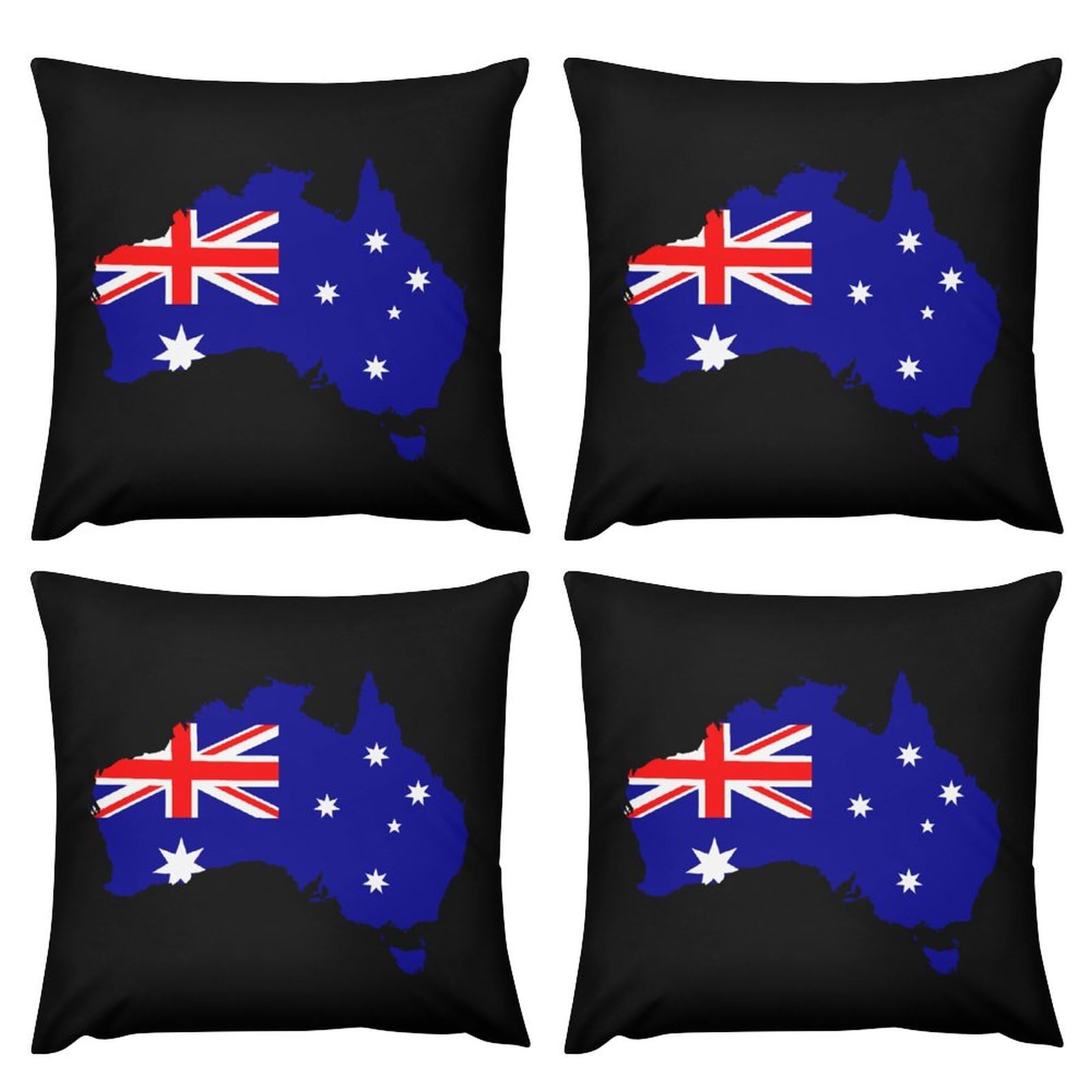 Australia Flag Map Plush Pillow Covers - Soft & Smooth 24x24 Inch Cushion Covers for Sofa, Bed, Dorm - Set of 4 Cozy Decorative Throw Pillow Cases for Home, Office, Travel & Gift Giving