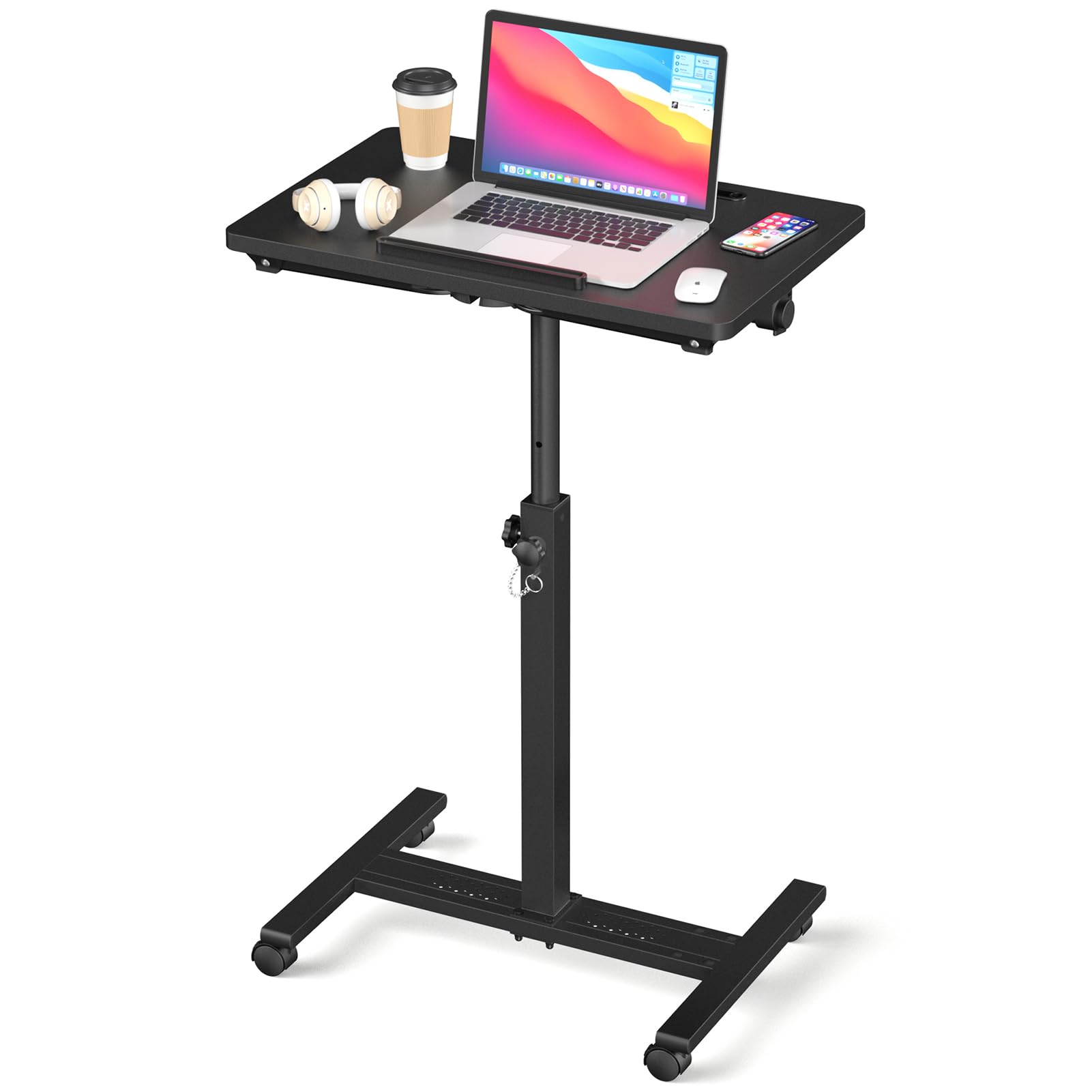 Adjustable Overbed Bedside Table with Wheels - Portable Rolling Desk for Hospital, Home & Office - Mobile Laptop Stand, Computer Cart & Standing Desk Tray - Perfect for Patients, Students & Remote Work