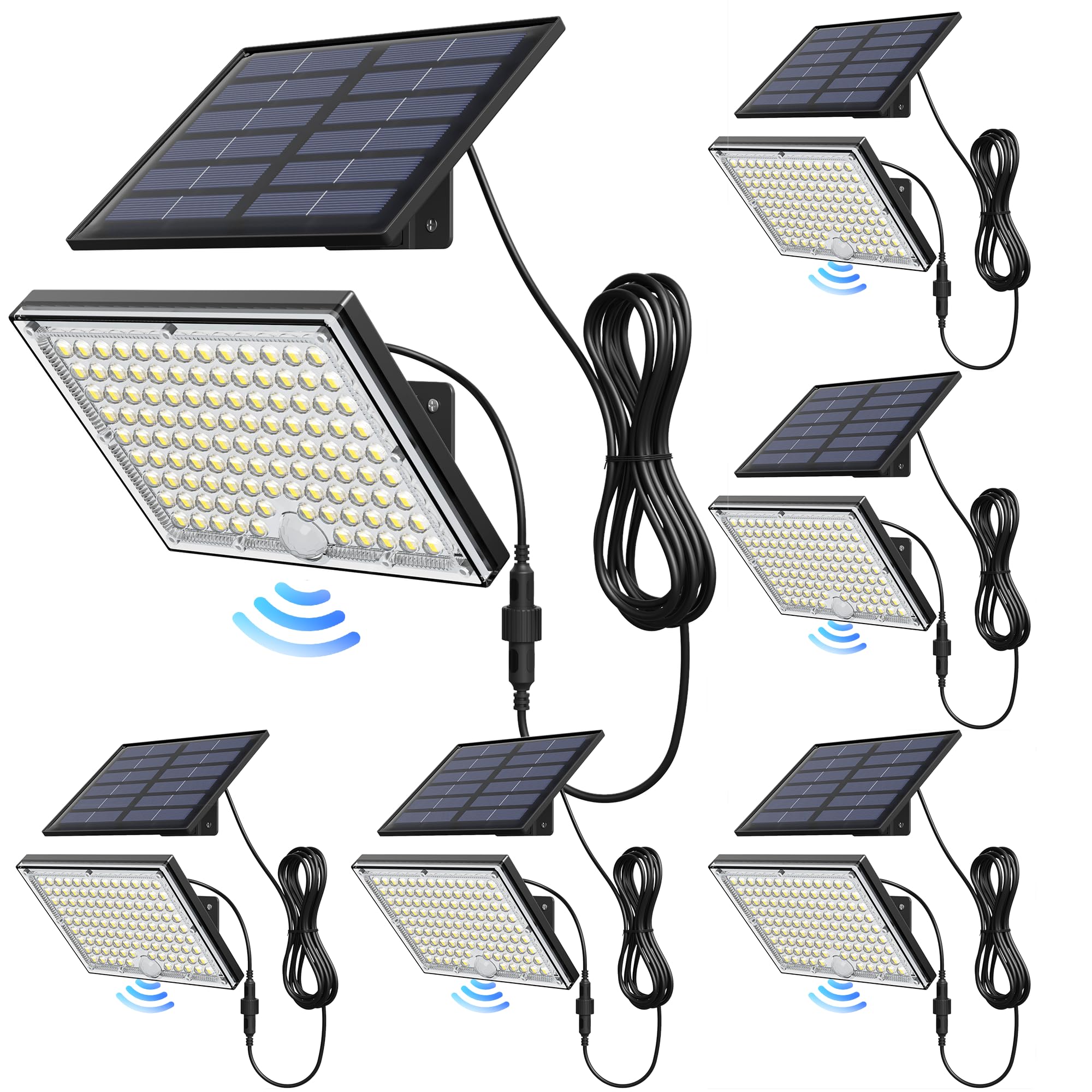 JACKYLED Solar Security Lights Outdoor with Motion Sensor - 113 Bright LEDs, 9000K Daylight, Waterproof Solar Flood Lights for Yard, Garden, Pathway (6 Pack, 16.4ft Cable) - Perfect for Home Safety & Landscape Lighting