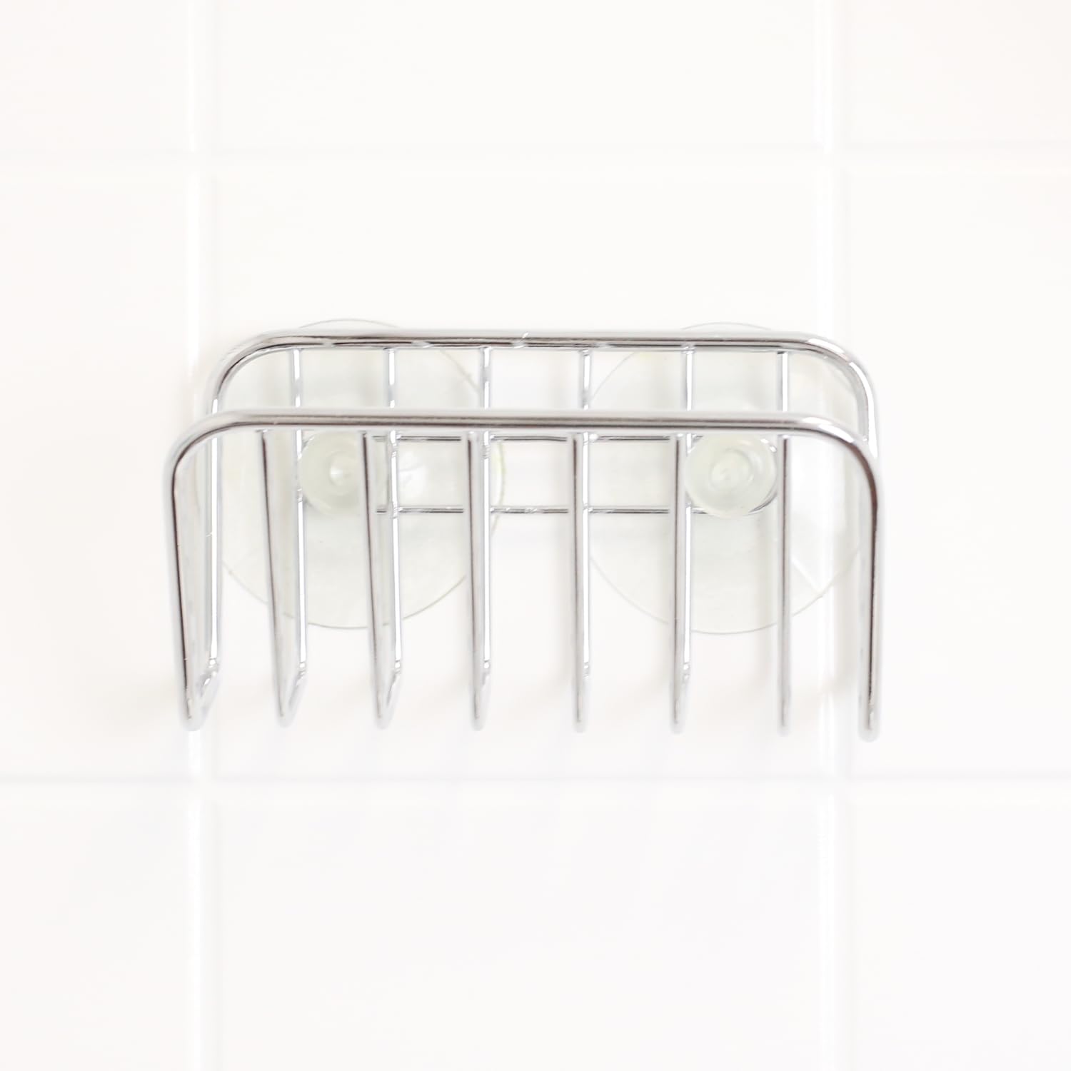 Home Basics Chrome Plated Steel Suction Cup Sponge Holder - Rustproof Kitchen Organizer for Dishes, Utensils & Cleaning Tools - Perfect for Sink, Shower & Bathroom Storage