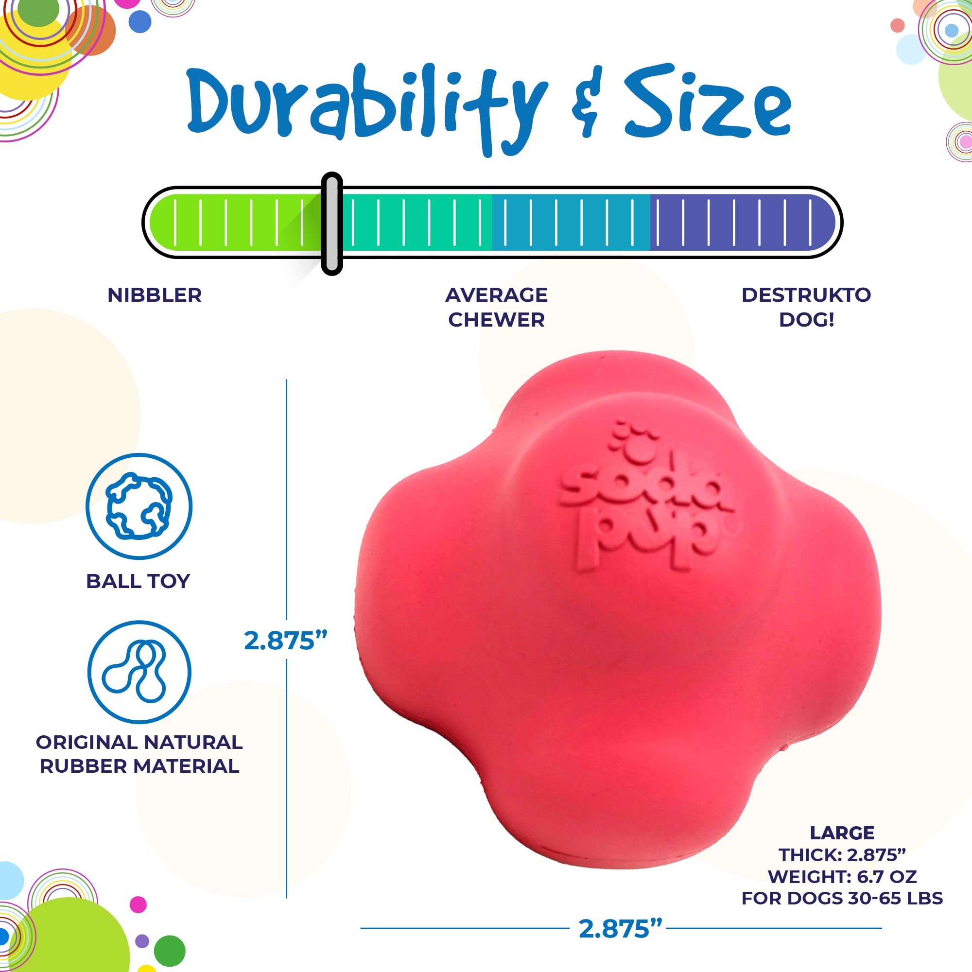 SodaPup Crazy Bounce - Durable Natural Rubber Dog Ball Toy & Chew Toy for Aggressive Chewers | Non-Toxic, Pet-Safe & Made in USA | Perfect for Fetch, Training, Bonding & Mental Stimulation | Great for Backyard Play, Dog Parks & Interactive Games
