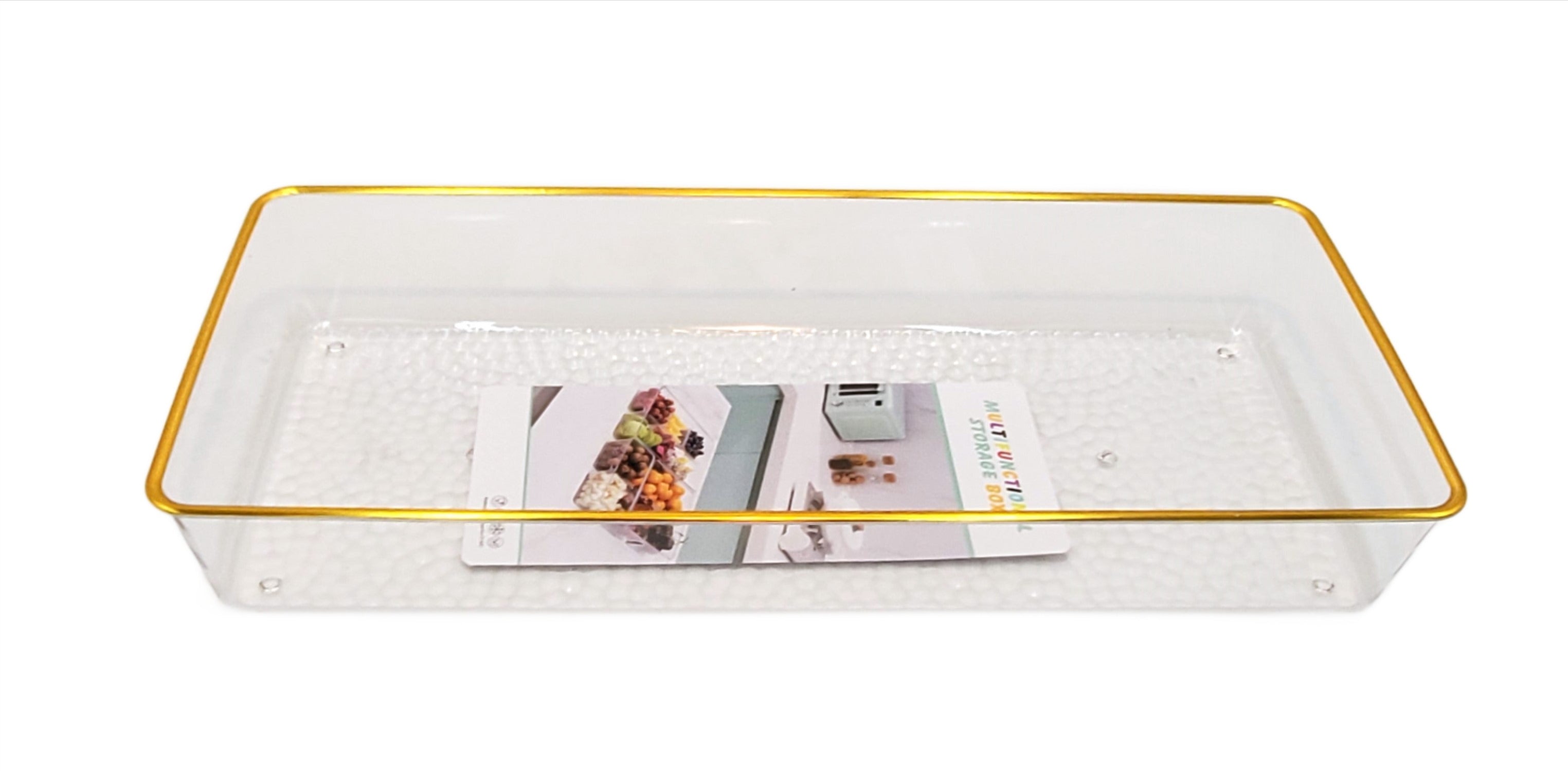 14x6.25 Inch Clear Plastic Drawer Organizer with Gold Accents - Perfect for Jewelry, Office Supplies & Makeup Storage