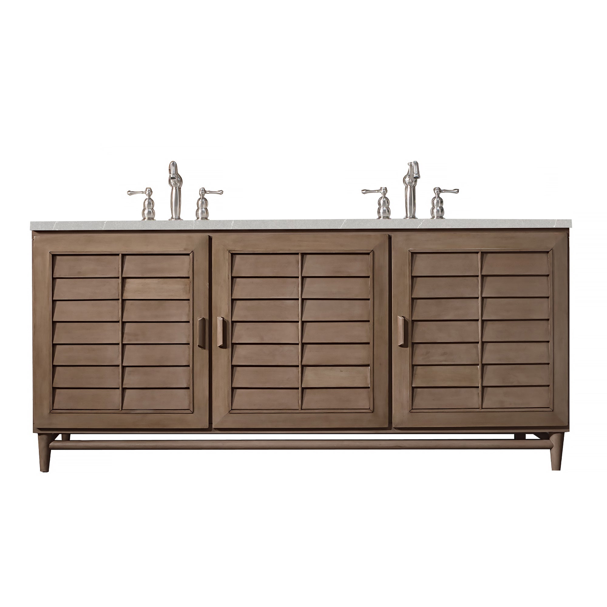 Portland 72 Inch Double Vanity with Whitewashed Walnut Finish and 3CM Eternal Serena Quartz Countertop - Perfect for Bathroom Renovation & Modern Home Decor