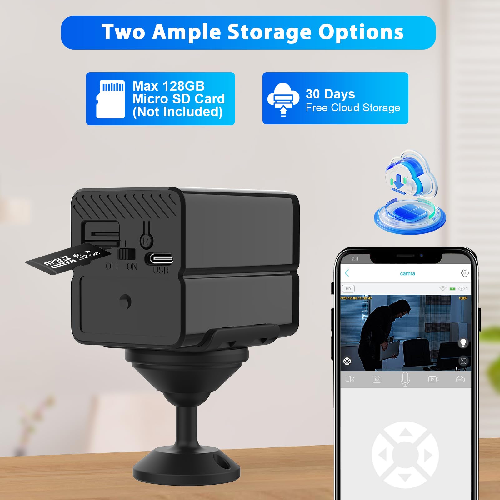 4G LTE Mini Security Camera - No WiFi Needed, 2K HD, 300MB SIM Card Included, 20 Days Standby, AI Motion Detection & Night Vision - Ideal for Car, Home, and Outdoor Surveillance