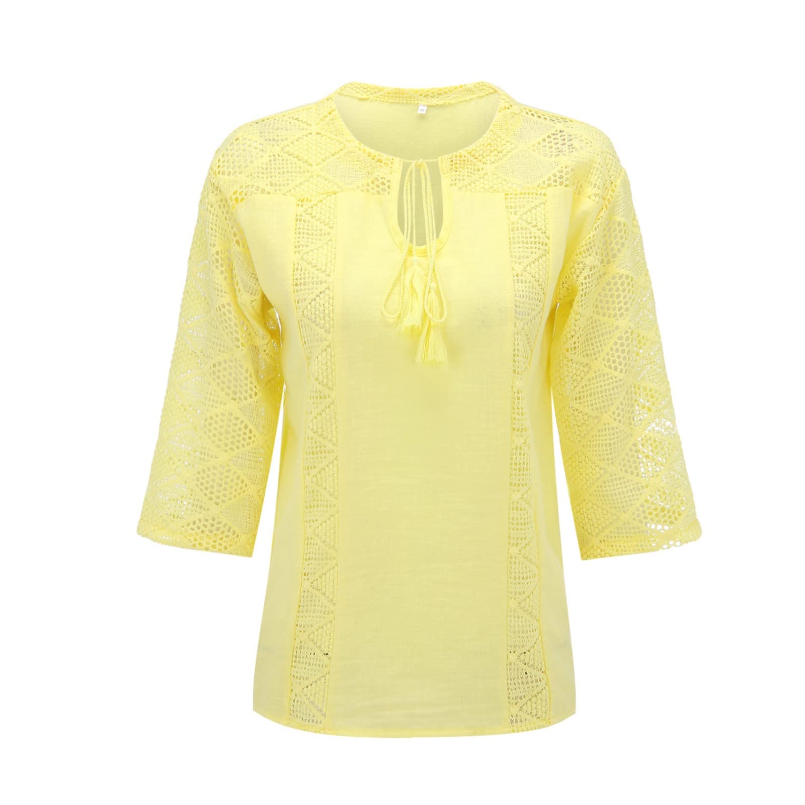 Women's Solid Color Lace Stitching U-Neck Cropped Sleeve T-Shirt - Loose Fit Casual Top for Outdoor Activities, Summer Travel & Streetwear Fashion