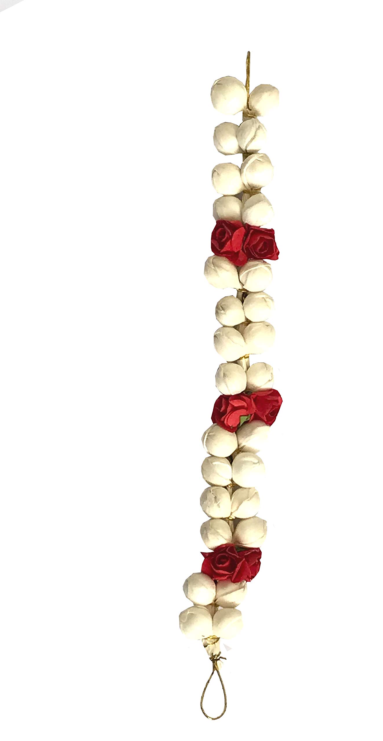 Natth Flower Hair Gajra Bun - Traditional Indian Mogra Gajra Hair Accessories for Women & Girls (White & Red, Pack of 1) - Perfect for Weddings, Festivals & Cultural Events