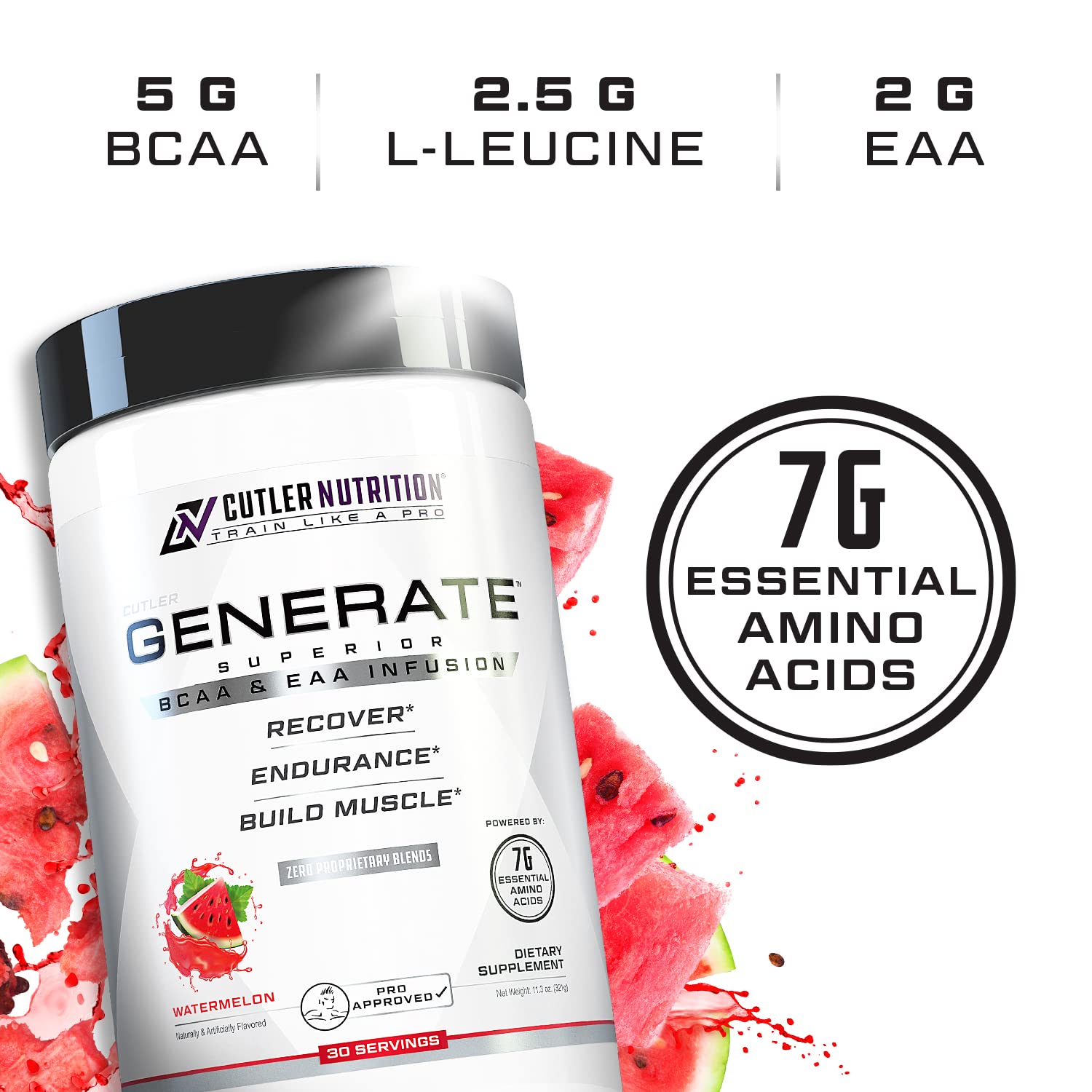 Premium EAA & BCAA Powder - Post Workout Recovery Drink with 5g BCAAs & 2g EAAs for Muscle Growth | Branched Chain Amino Acids Supplement for Athletes & Fitness Enthusiasts | Watermelon Flavor, 30 Servings | Ideal for Gym Recovery & Lean Muscle Building
