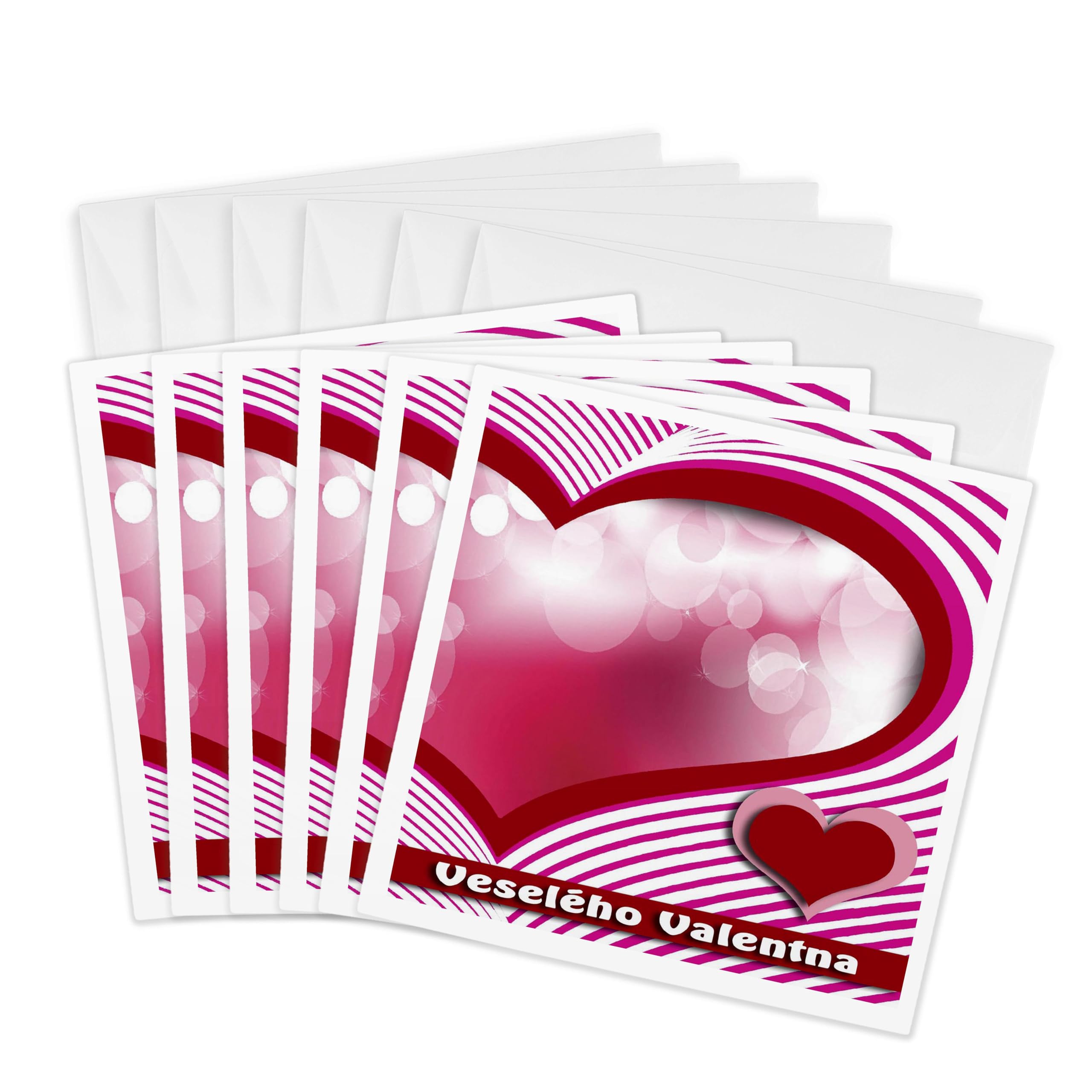 3D Rose Happy Valentine's Day Greeting Cards in Czech - Bubbles and Hearts Design, 6 x 6 Inches, Set of 6 (gc_40286_1) - Perfect for Romantic Gifts, Wedding Favors, and Anniversary Celebrations