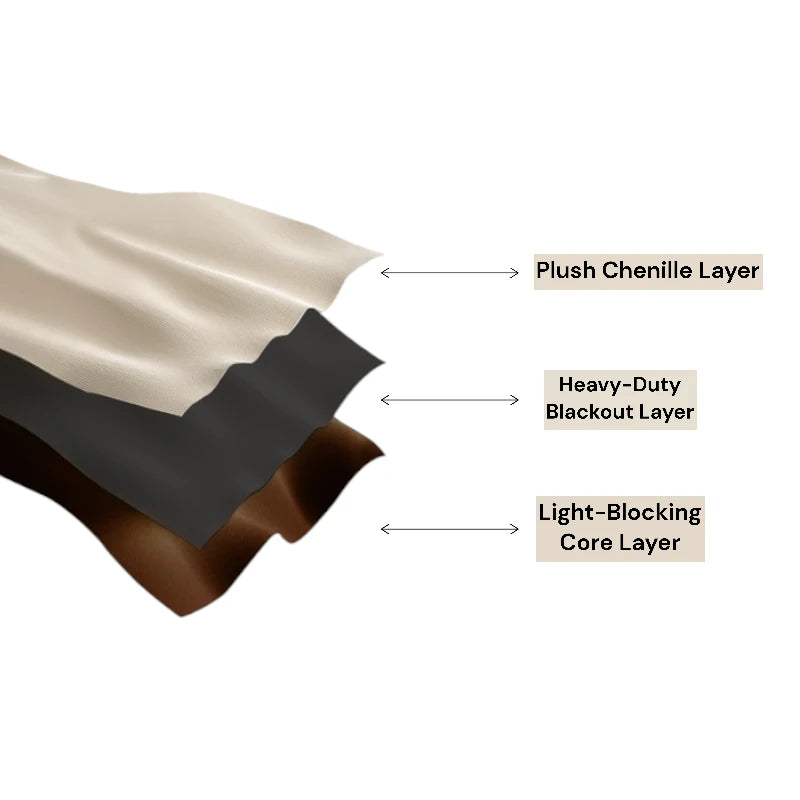 Amina Chenille Blackout Curtains - Thermal Insulated Custom Window Drapes for Bedroom & Living Room - Noise Reducing & Light Blocking for Better Sleep & Privacy